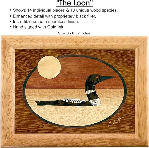 Vista 2 de Caja de madera para loon, hecha a mano en Estados Unidos, calidad inigualable, única, no hay dos iguales, obra original de arte de madera. Un regalo