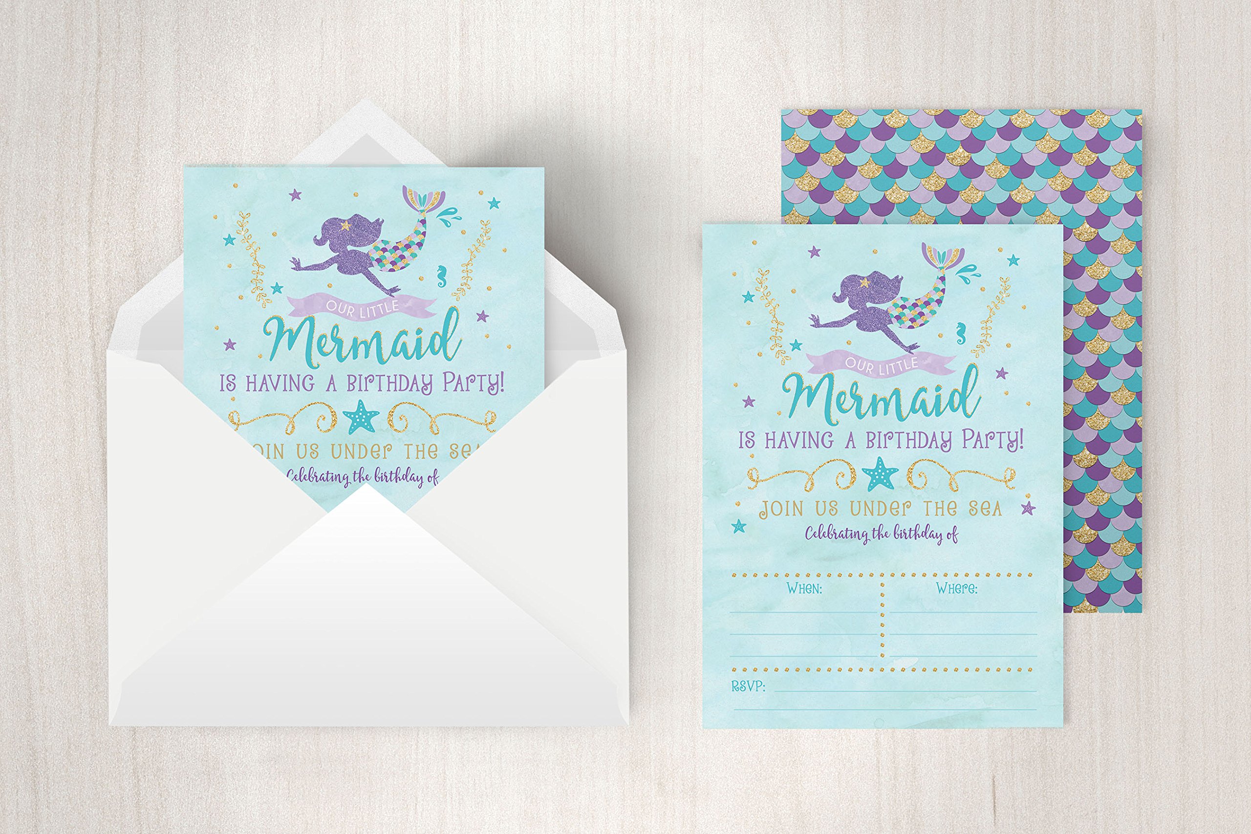 Your Main Event Prints Mermaid Birthday Invitations, 20 Fill in Mermaid ...
