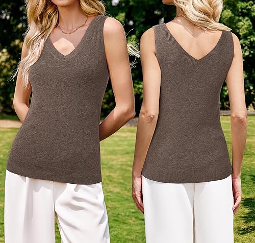 Vista 4 de Arach&Cloz Suéteres de mezcla de lana para mujer, no se transparentan, doble cuello en V para todas las estaciones 2026