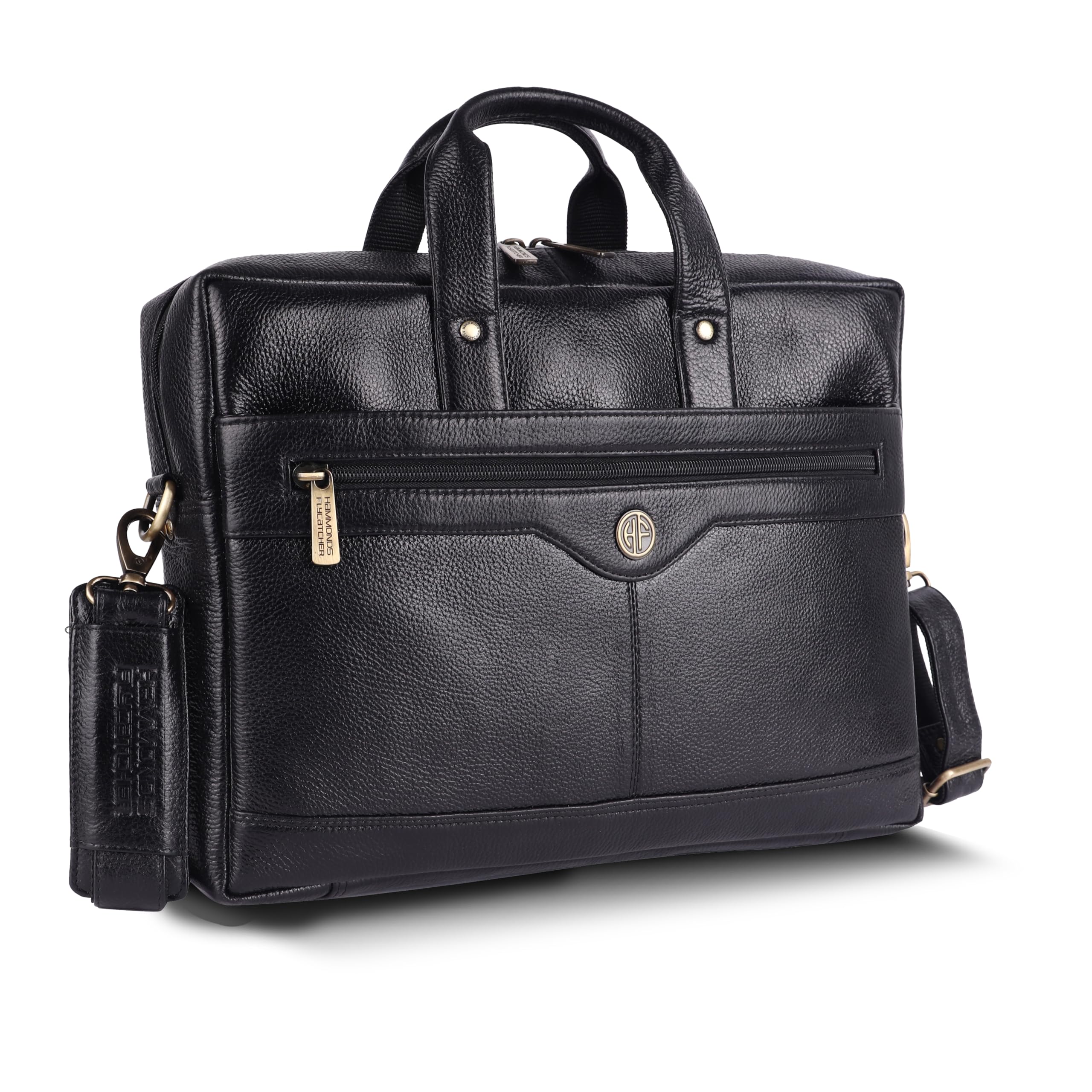 HAMMONDS FLYCATCHER Genuine Leather Office Bag for Men, 15.6" Laptop Bag for Men with Adjustable Shoulder Strap & Multiple Compartments - Ideal for Office, Travel, Daily Use - 1 Year Warranty - Black