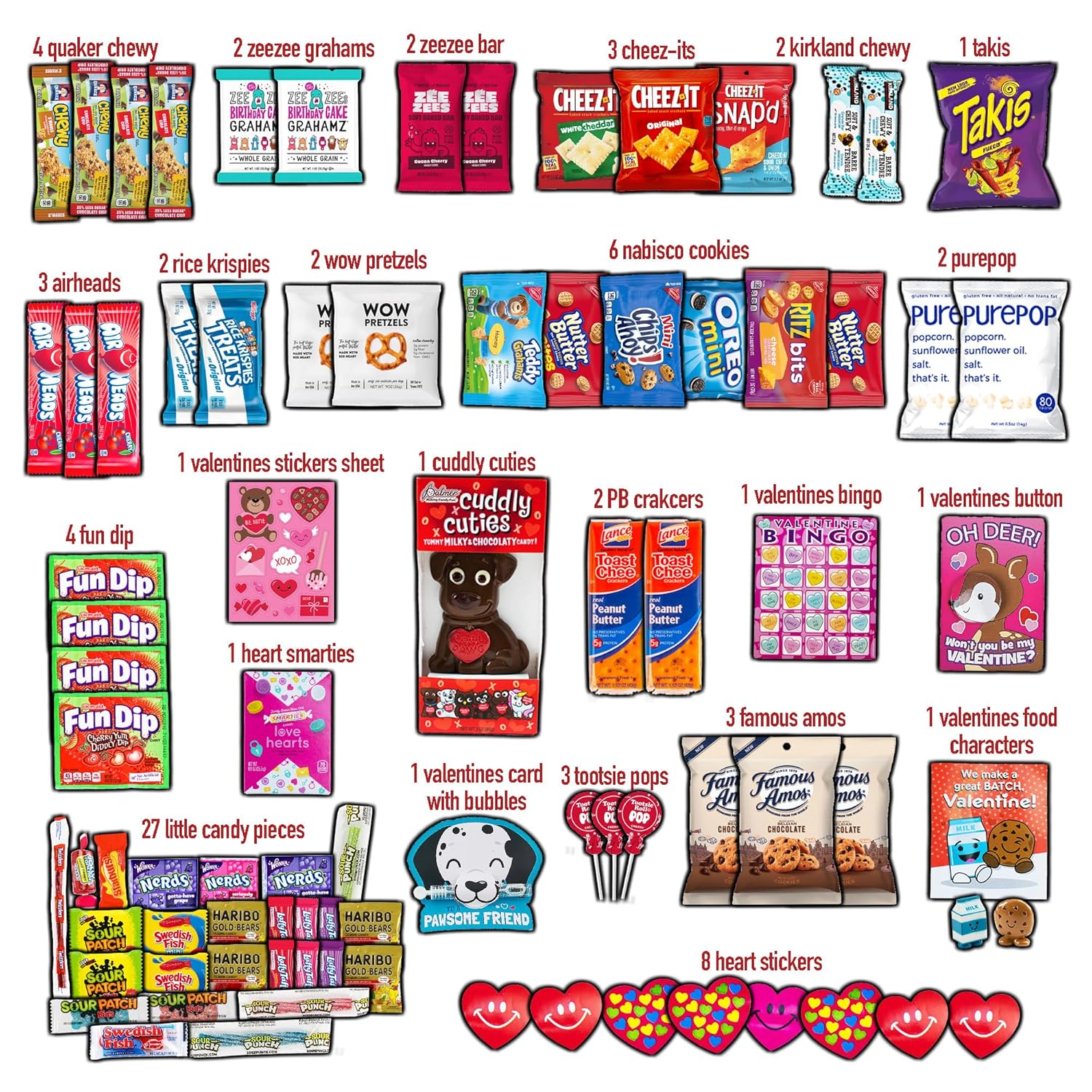 Valentine's Day Gift Care Package (80ct) Snacks Chocolates Candy Box Assortment Variety Bundle Present Kids Adults Boy Girl Guy Friend College Husband Wife Boyfriend Girlfriend Love