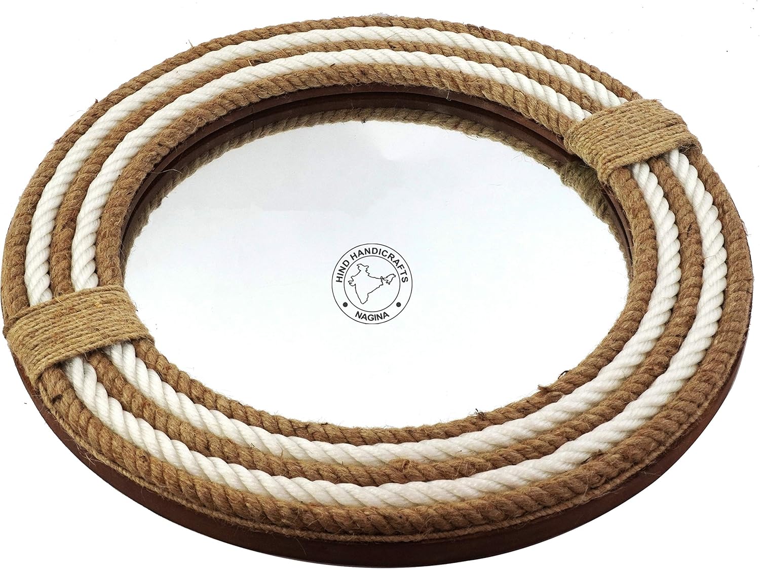 Round Wrapped Rope Wall Mirror - Maritime Accentuated - Rustic Accent Mirror for Bathroom, Entry, Dining Room, & Living Room (18" x 18", Rope - 1)