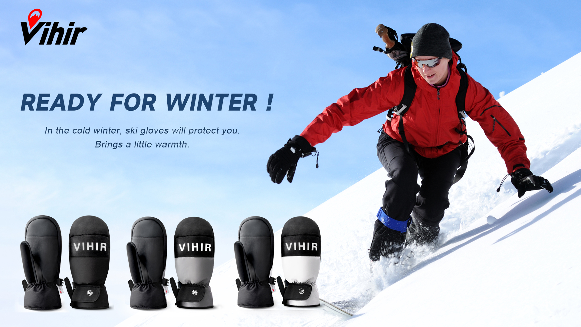 Vihir Gants De Ski Imperméables Homme/Femme – 3M Thinsulate Chaleur, Écran Tactile, Antidérapants, Idéaux Ski, Snowboard, Vélo Hiver