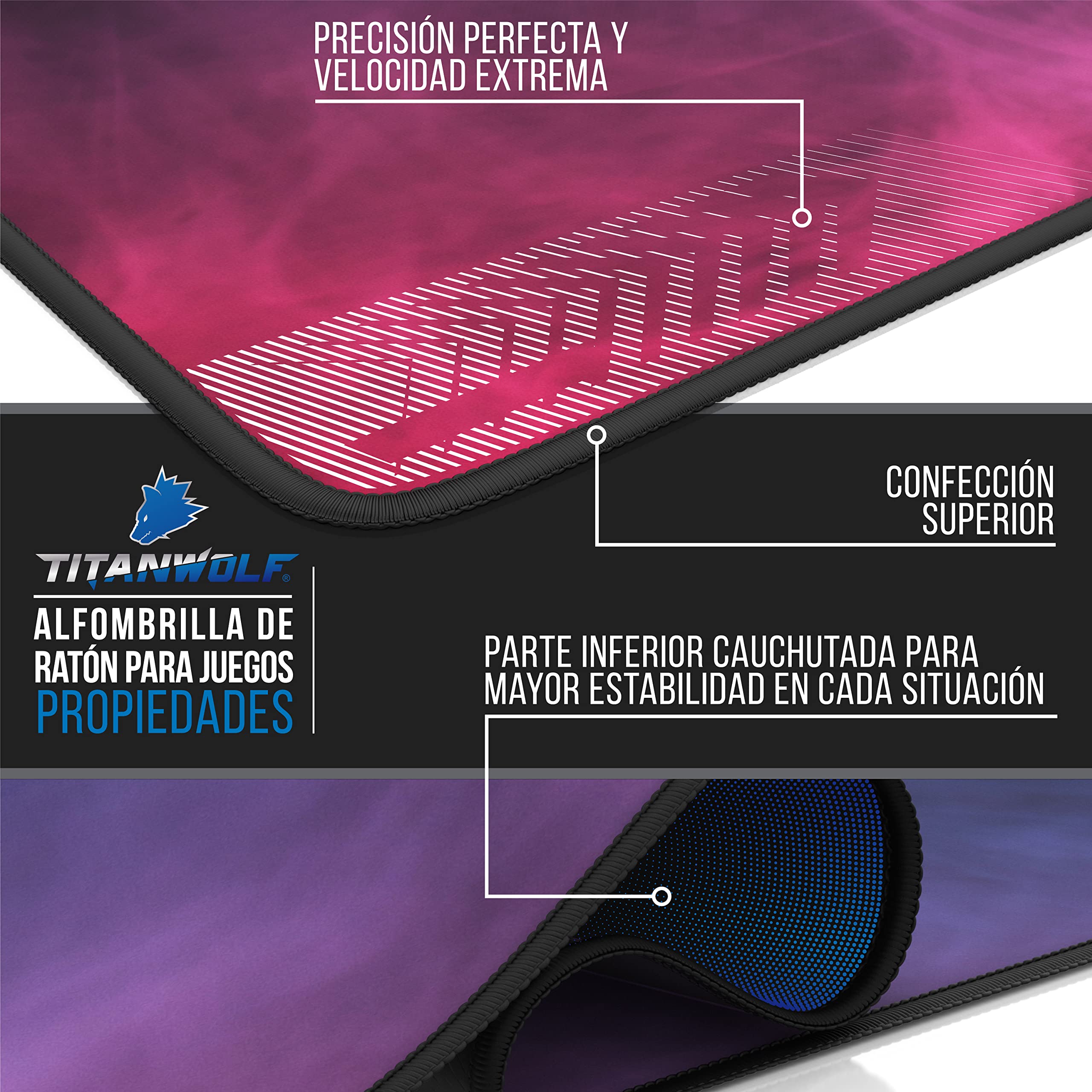 TITANWOLF - Alfombrilla de Ratón de Gran Tamaño 1200x600mm - Mouse Pad Gaming XXXL – Precisión y Velocidad en Juegos - Antideslizante, Resistente al Agua - Superficie de Tejido - para Ratón y Teclado