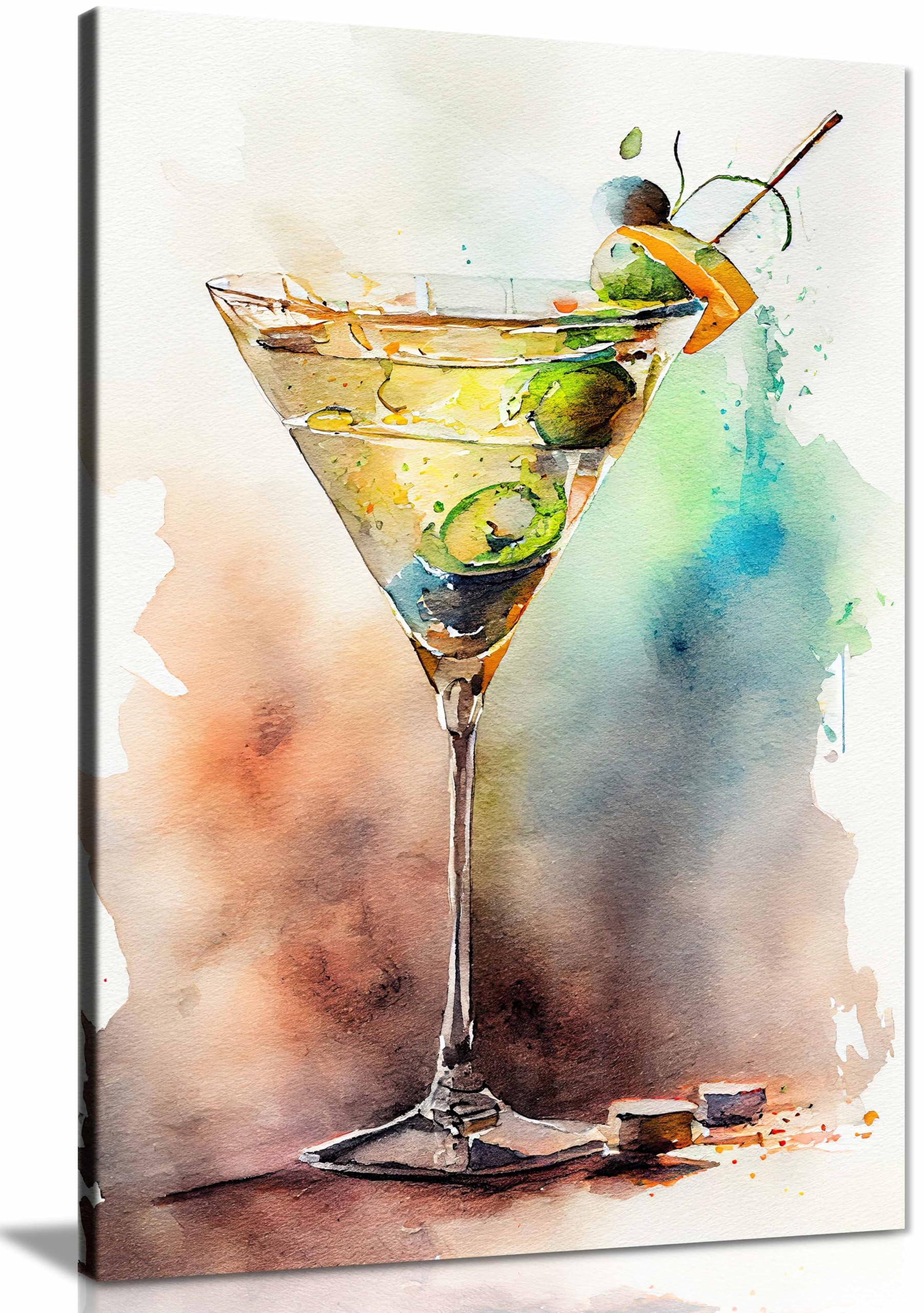 Panther Print Framed Canvas Drinks Cocktail Watercolour Print, Pictures For Home Walls, Bedroom, Living Room & Bathroom Decor 46X31cm (18X12in)