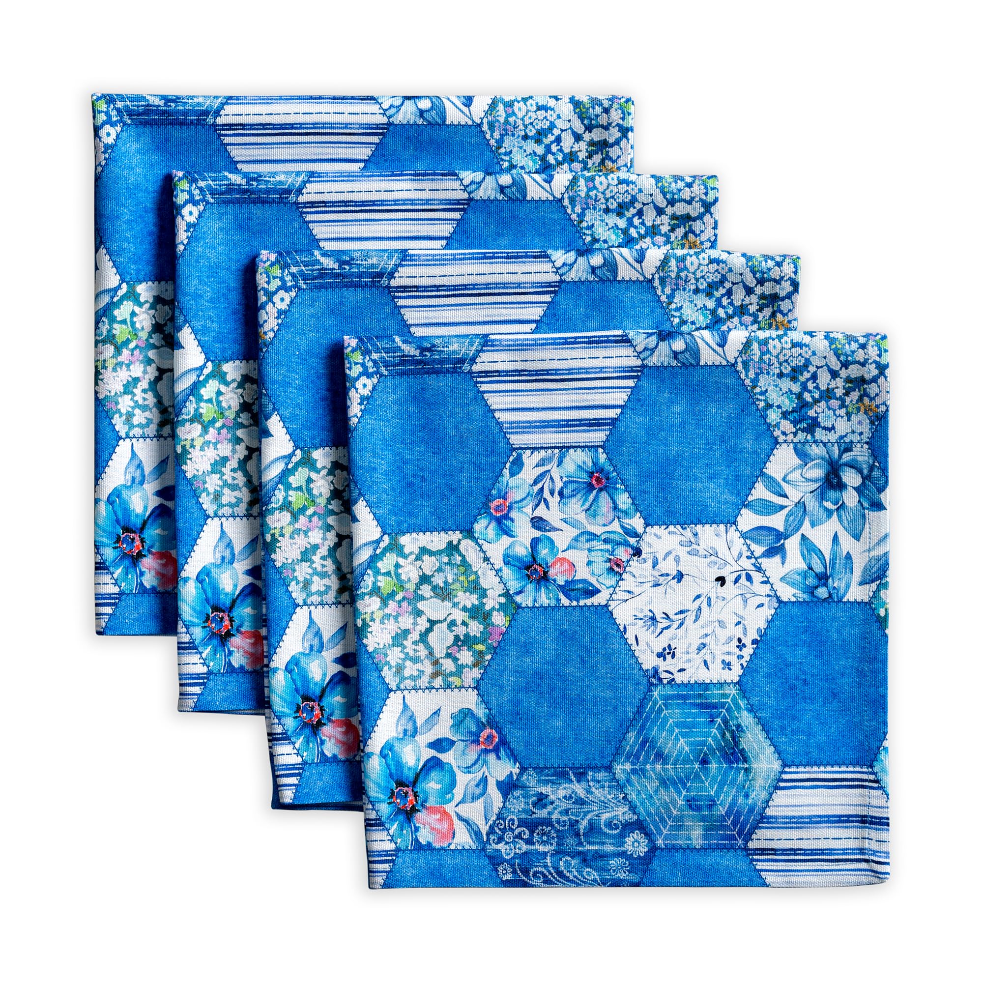 Maison d' Hermine Cloth Napkins Set of 4 100% Cotton Everyday Reusable Square Napkins Cloth Washable Kitchen Dinner Hotel Party Wedding Restaurant Spring Summer (Summer Blues, 45 cm x 45 cm)