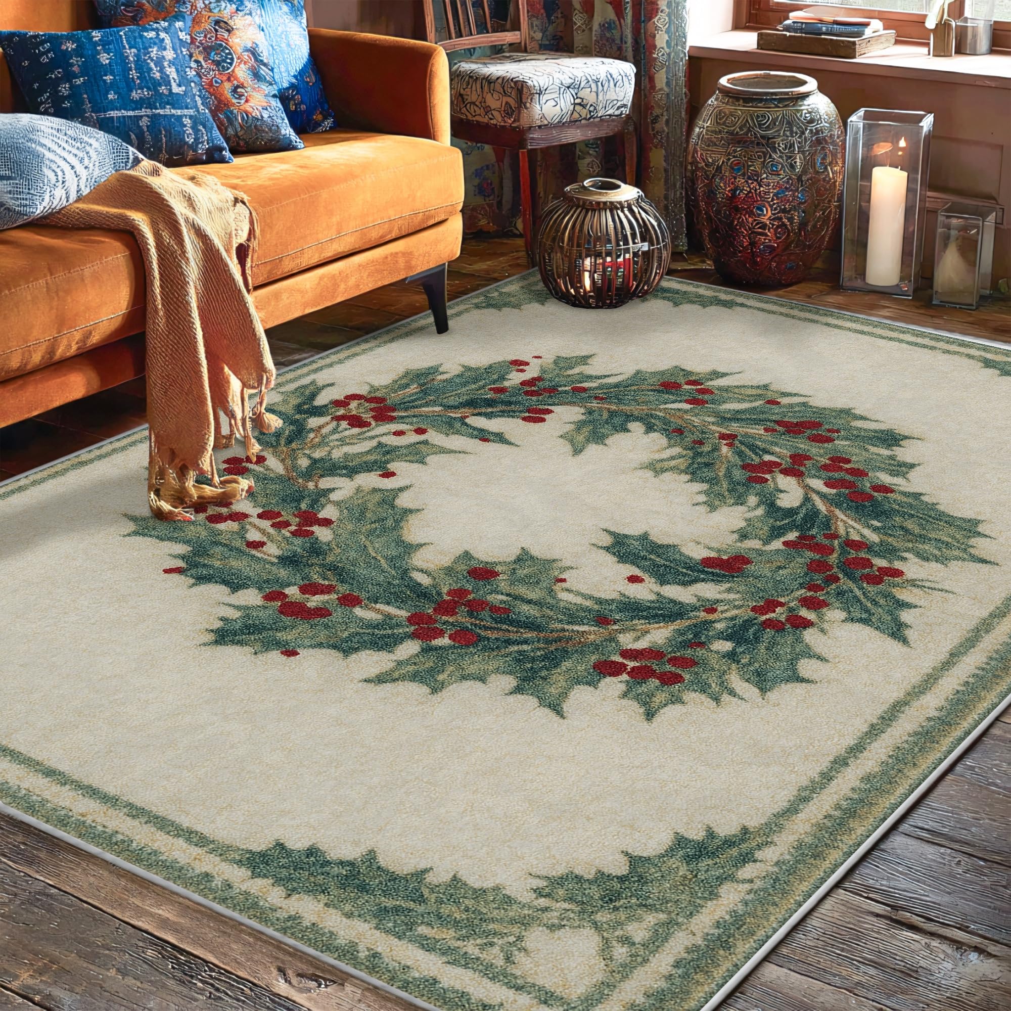 Tapis de Noël couronne de houx cadeau idéal pour chambre