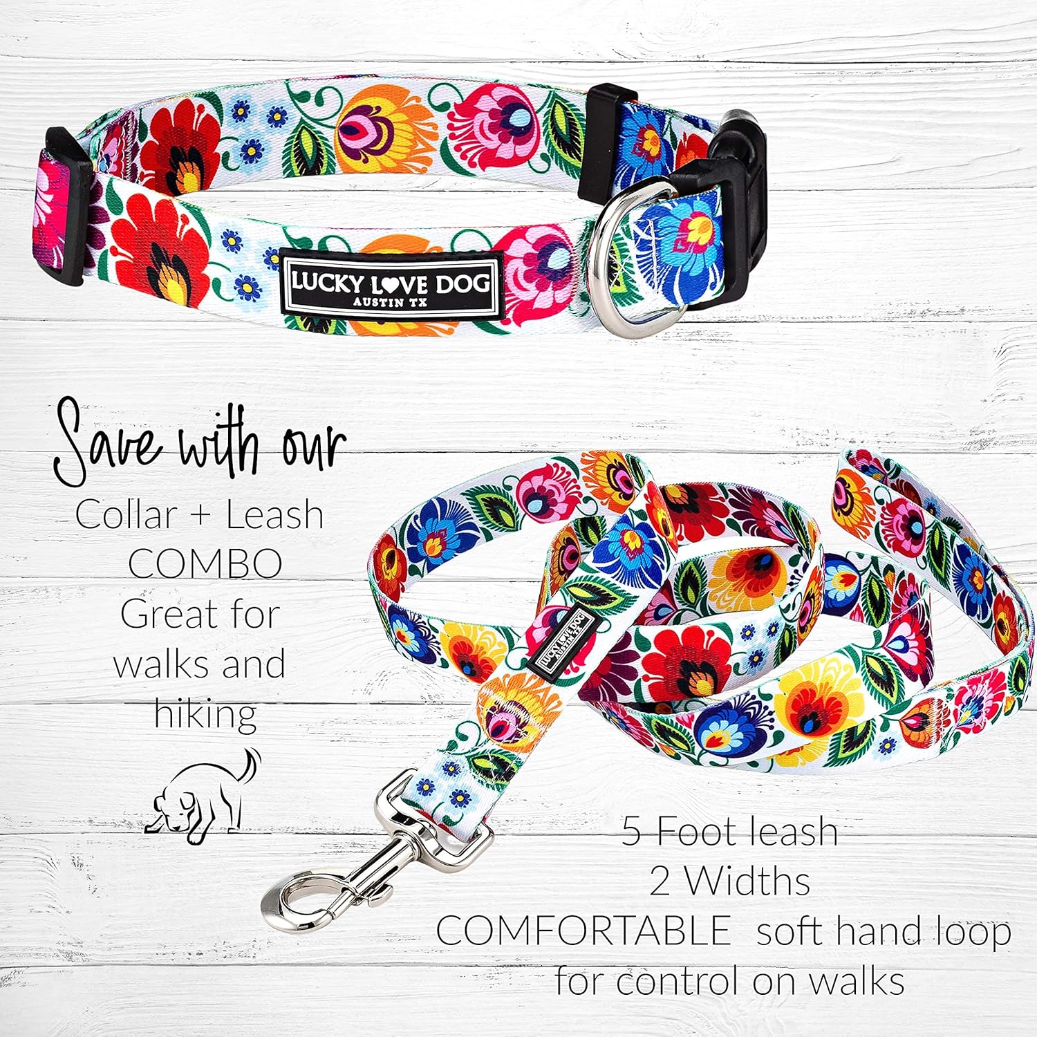 Lucky Love Dog - Easy Click Buckle Dog Collar with Leash Set Combo, Durable & Comfortable for Male & Female Dogs, Pet Collar for Medium Dogs, Secure Fit - Ladybird Combo, Medium