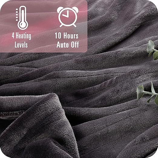 SUNNY HEAT Heated Electric Blanket Full Size 72"x84" - Cozy Warm Flannel Heated Blanket with 4 Heating Levels & 10 Auto Off - Winter Comfort Heating Blanket, Sleep Aid Bedding, Dark Grey thumbnail 4