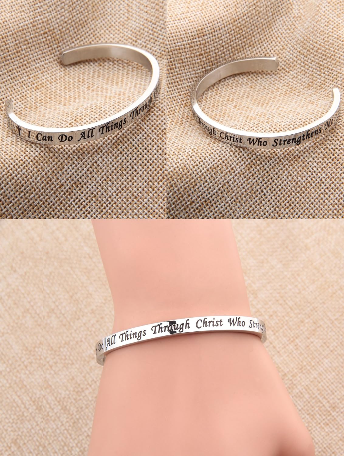 Miniatura 4 de FEELMEM I Can Do All Things Through Christ Who Fortalece Me Philippians 413 Pulsera con versículo de la Biblia, brazalete de joyería religiosa,