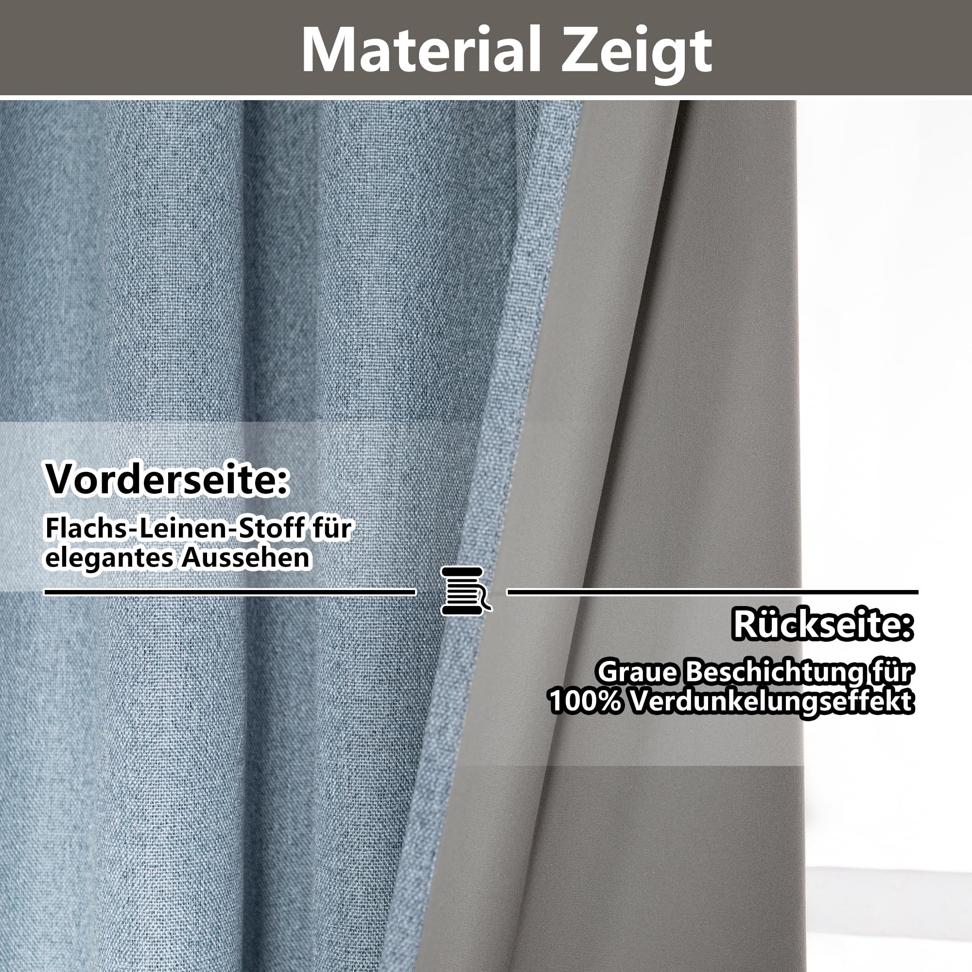 MYSKY HOME Tende oscuranti con occhielli, protezione dal freddo, effetto lino, per soggiorno, colore grigio-blu, set da 2 pezzi, altezza 260 x larghezza 140 cm.