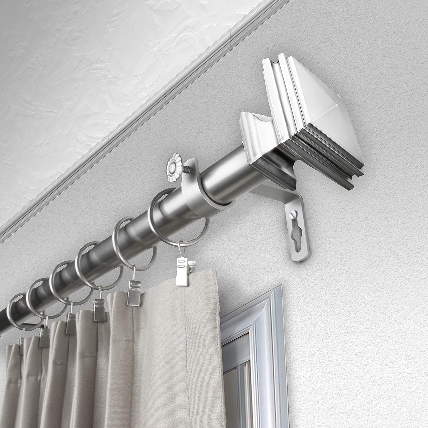 Carmen 1" Single Curtain Rod 28-48 inch - Satin Nickel