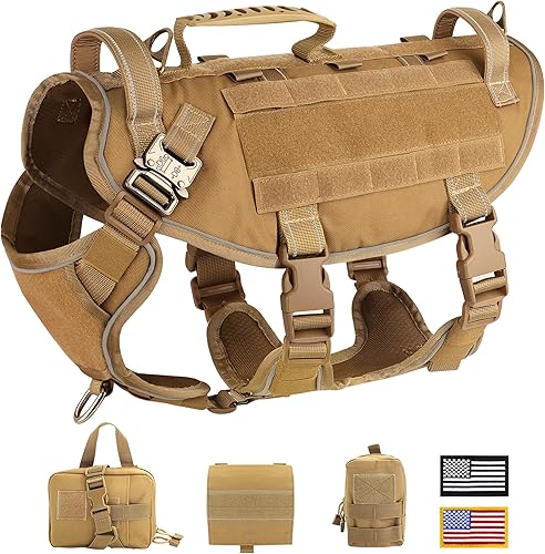 PET ARTIST Arnés táctico para perro, para entrenamiento de senderismo, arnés de chaleco antitirones para perros medianos y grandes, con bolsas y