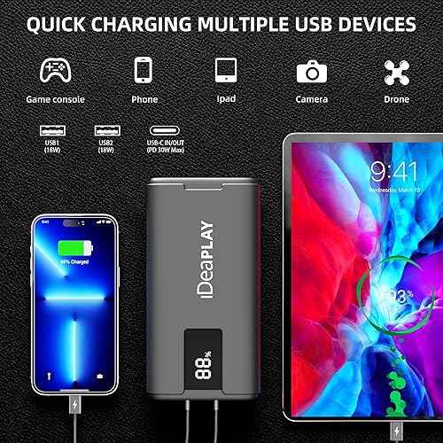 Miniatura 3 de IDEAPLAY J10 Jump Starter, batería de coche de 2000 A 12 V arrancador portátil para hasta 8.0L de gas y 7.0L motor diesel, caja de salto con cables