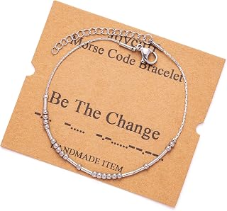Inspirational Morse Code Bracelets for Women Silver Beads Jewelry Encouragement Mantra Gifts for Her