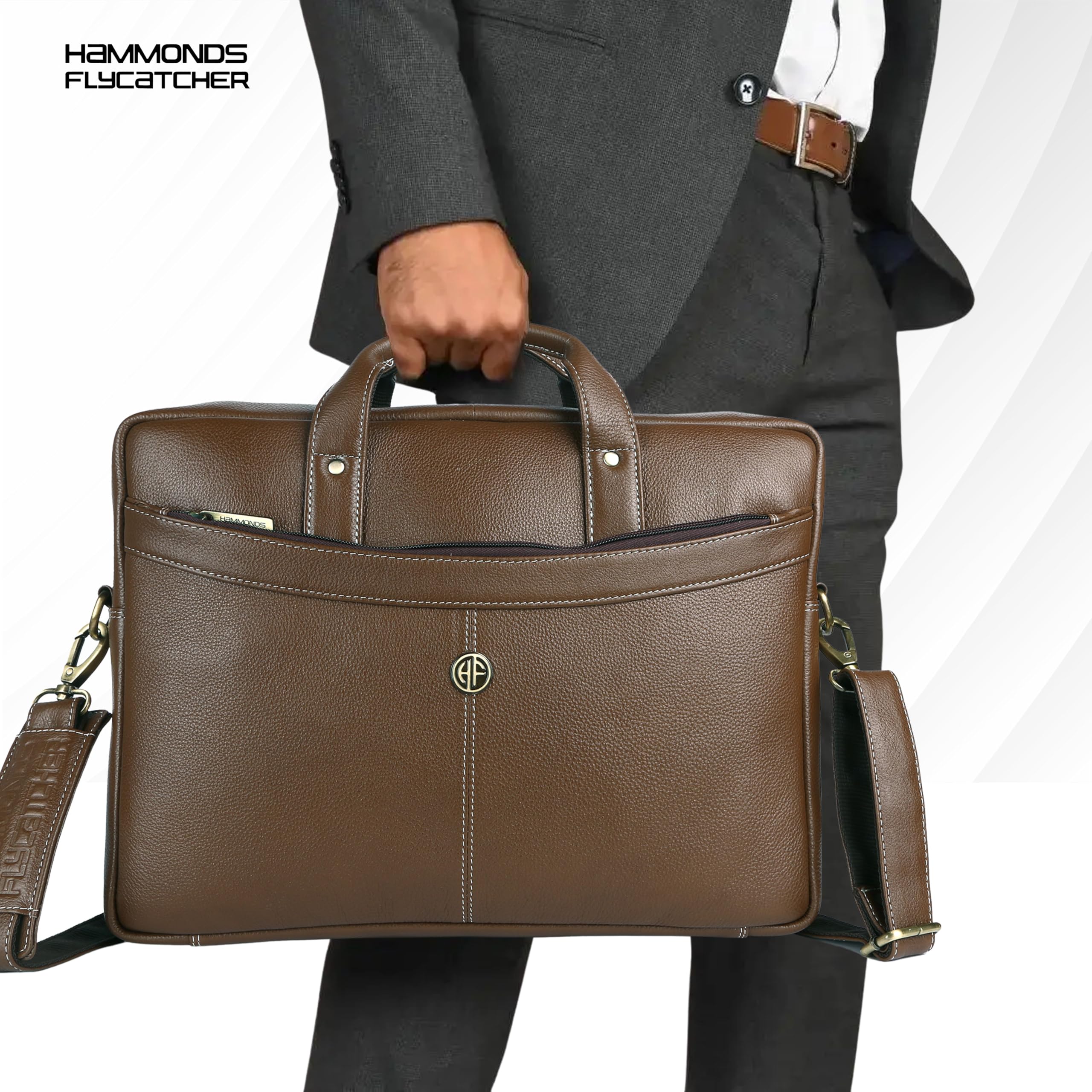HAMMONDS FLYCATCHER Bombay LB122 - Borsa messenger in pelle marrone per laptop da 15,6" (L=39,H=29, B=8 cm)