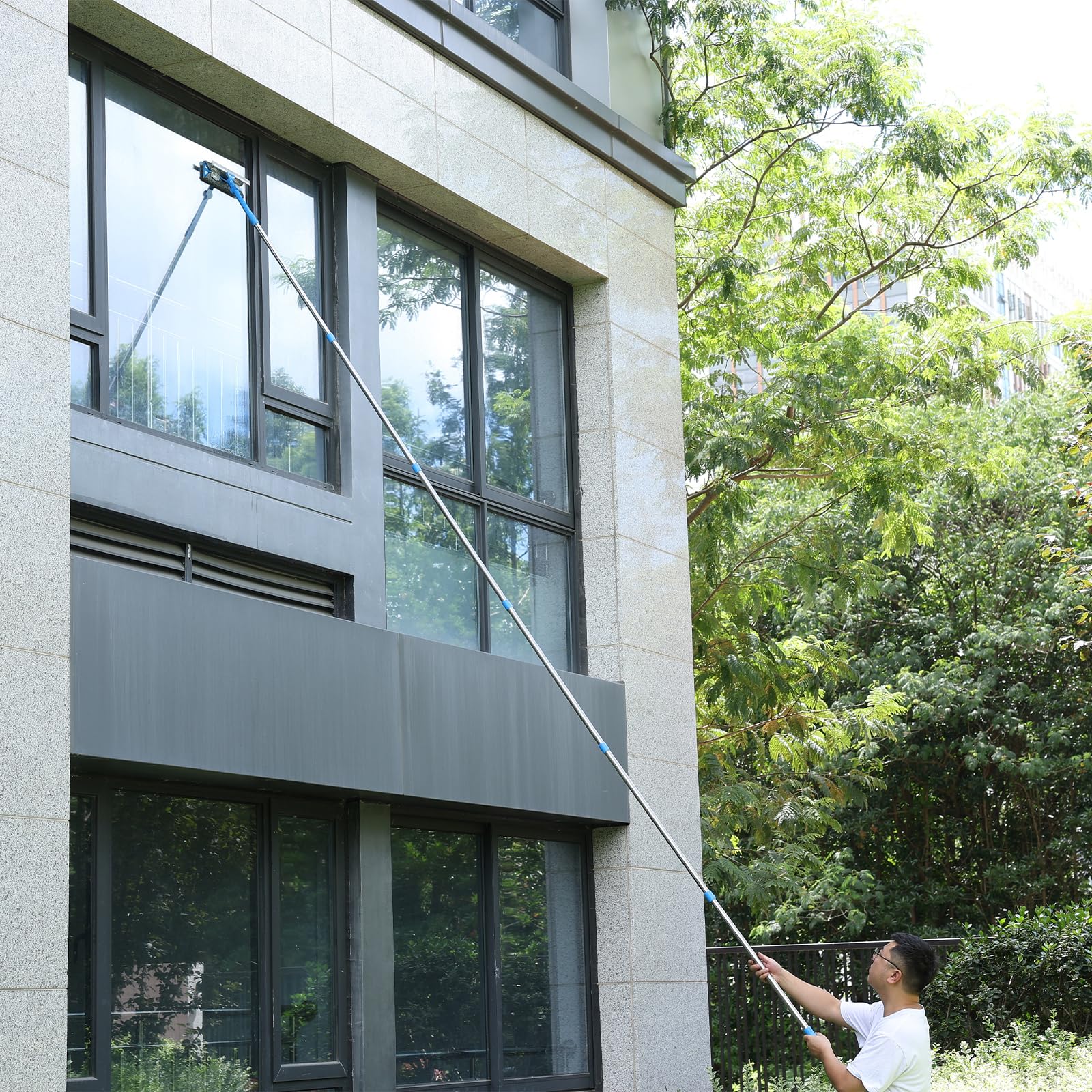Mitclear 2 en 1 Limpiacristales con Mango Largo(475cm), Limpiador de Ventanas con Escobilla de Silicona y Paño de Microfibra, Kit de Limpieza de Ventanas para Coche, Ventanas Altas, Interior/Exterior
