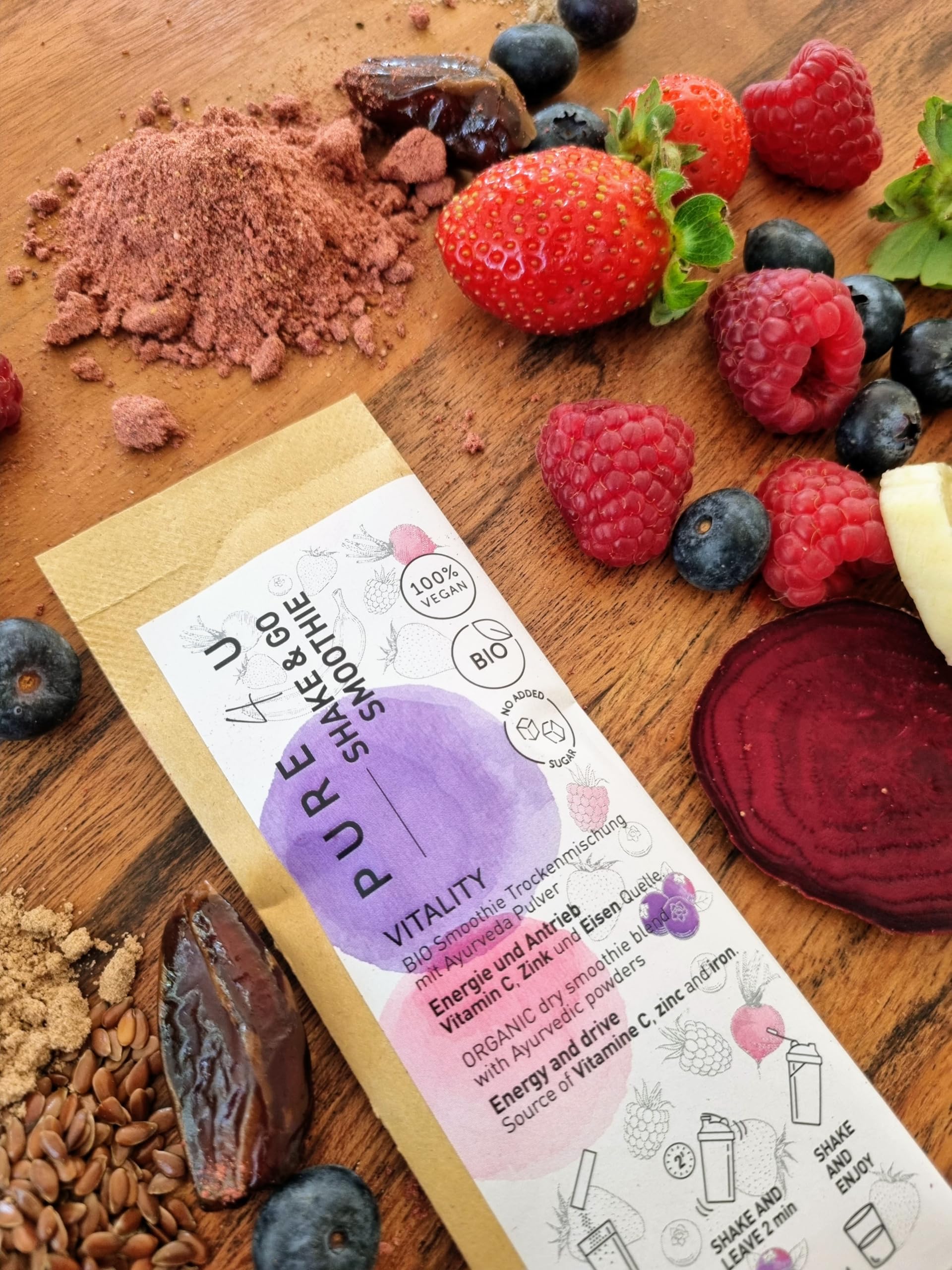 PURE4U BIO Immuno Vital Paket (4x Immunity, 4x Vitality) | 8x To Go Smoothie Shake Pulver | mit pflanzlichen Proteinen und Ayurveda | Ohne Zuckerzusatz | Leichte Zubereitung ohne Mixer