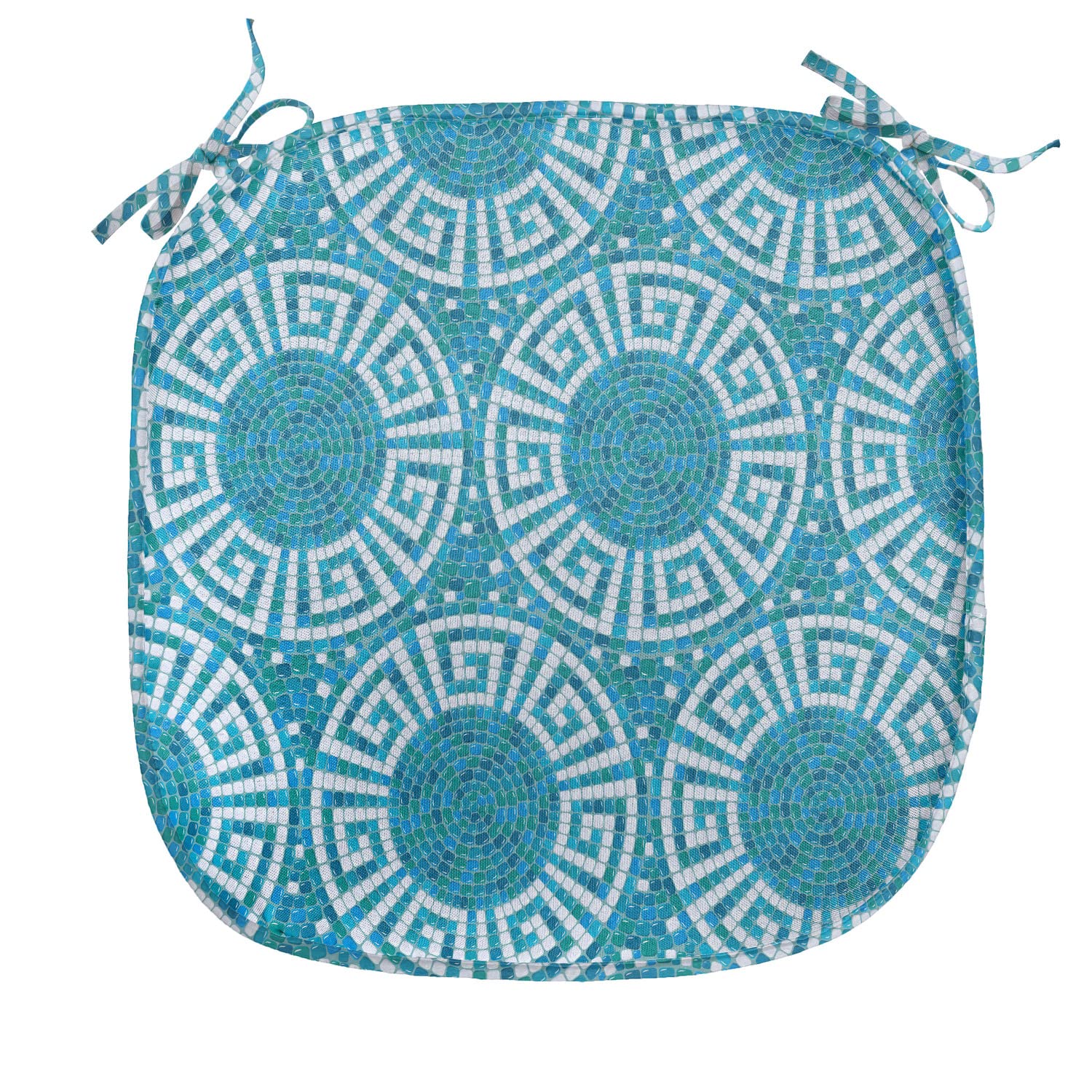 Ambesonne Aqua Chair Seating Cushion Set of 2, Greek Meander Mosaic Pattern Classical Geometrical Ornament Architecture, Anti-Slip Seat Padding for Kitchen & Patio, 16