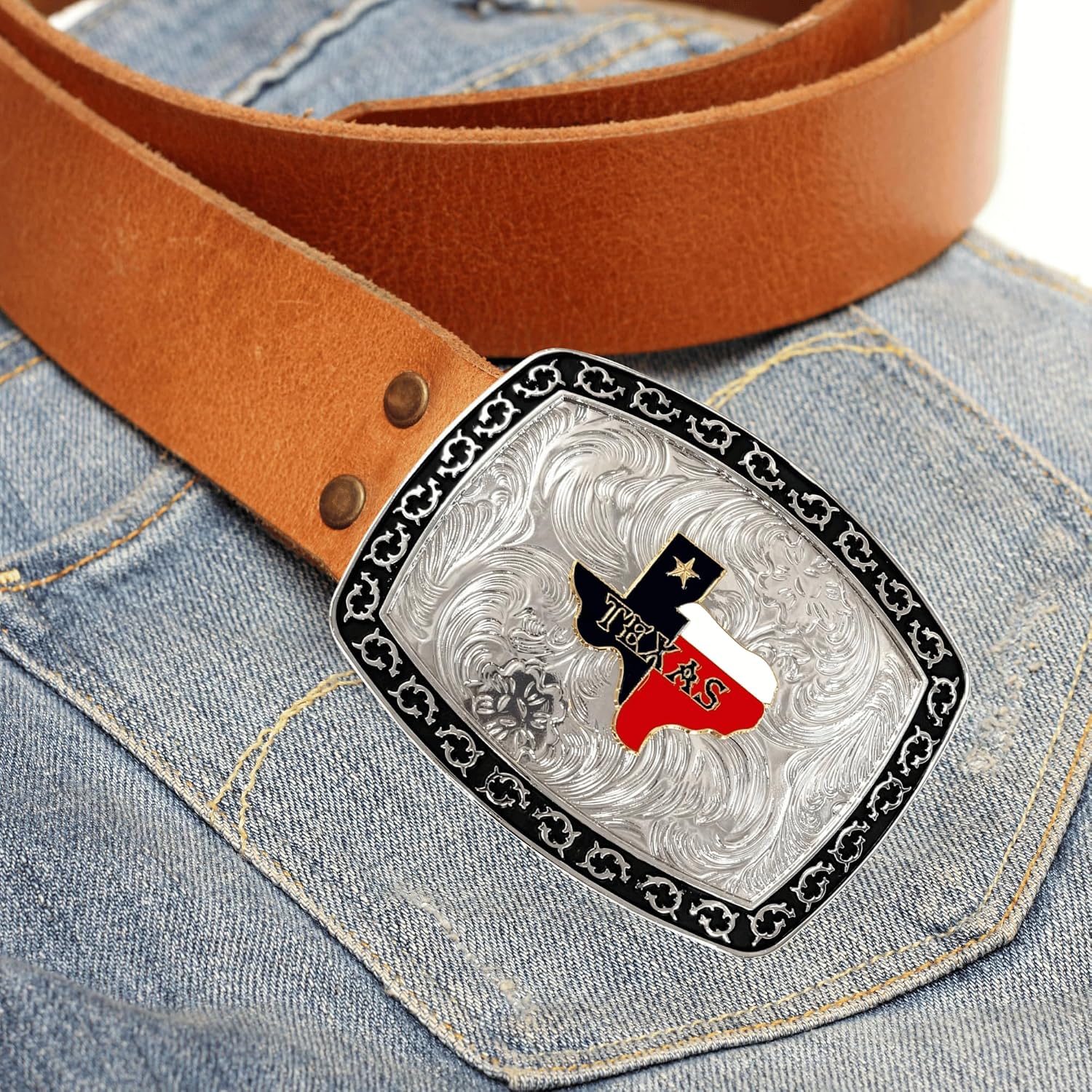 WMG Western Belt Buckles for men women - Texas Map Buckles - Rodeo Cowboy Belt Buckle - Fits Up to 2 Inch Belts