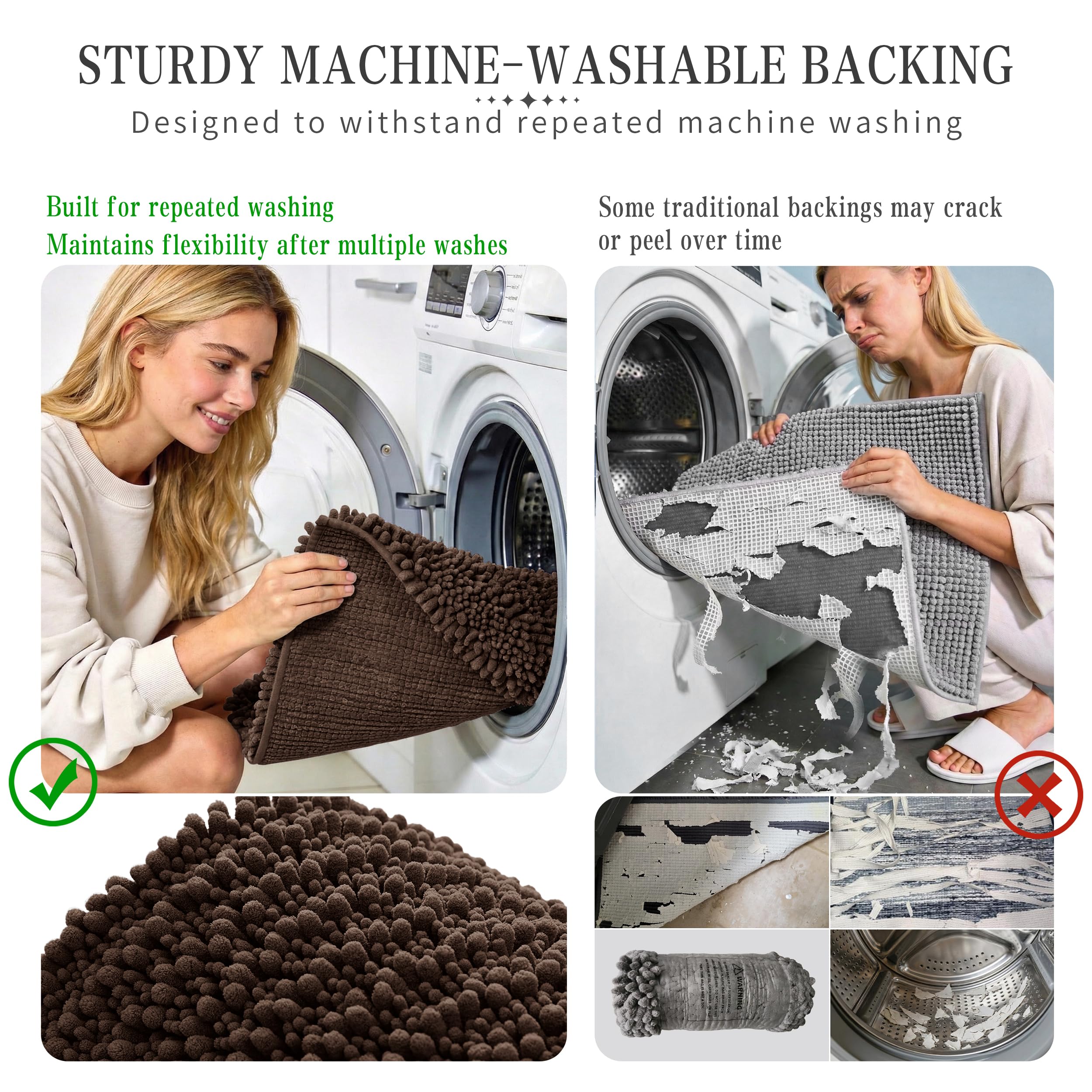 Chenille Bath Mat - Soft & Absorbent Brown -6