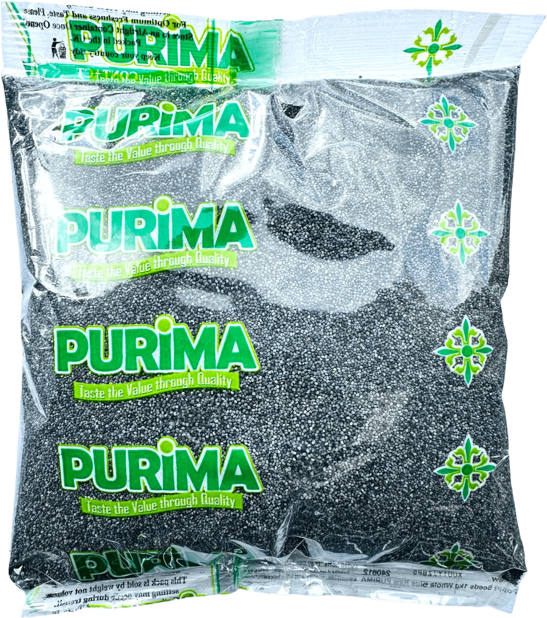 Poppy Seeds 1kg – Blue – for Cooking Baking - Raw Natural Edible Bulk Seed – Bakery Topper Mix in Making Bread Pastries Desserts Rolls khas khus kaskas - (Packaging May Vary) PURIMA