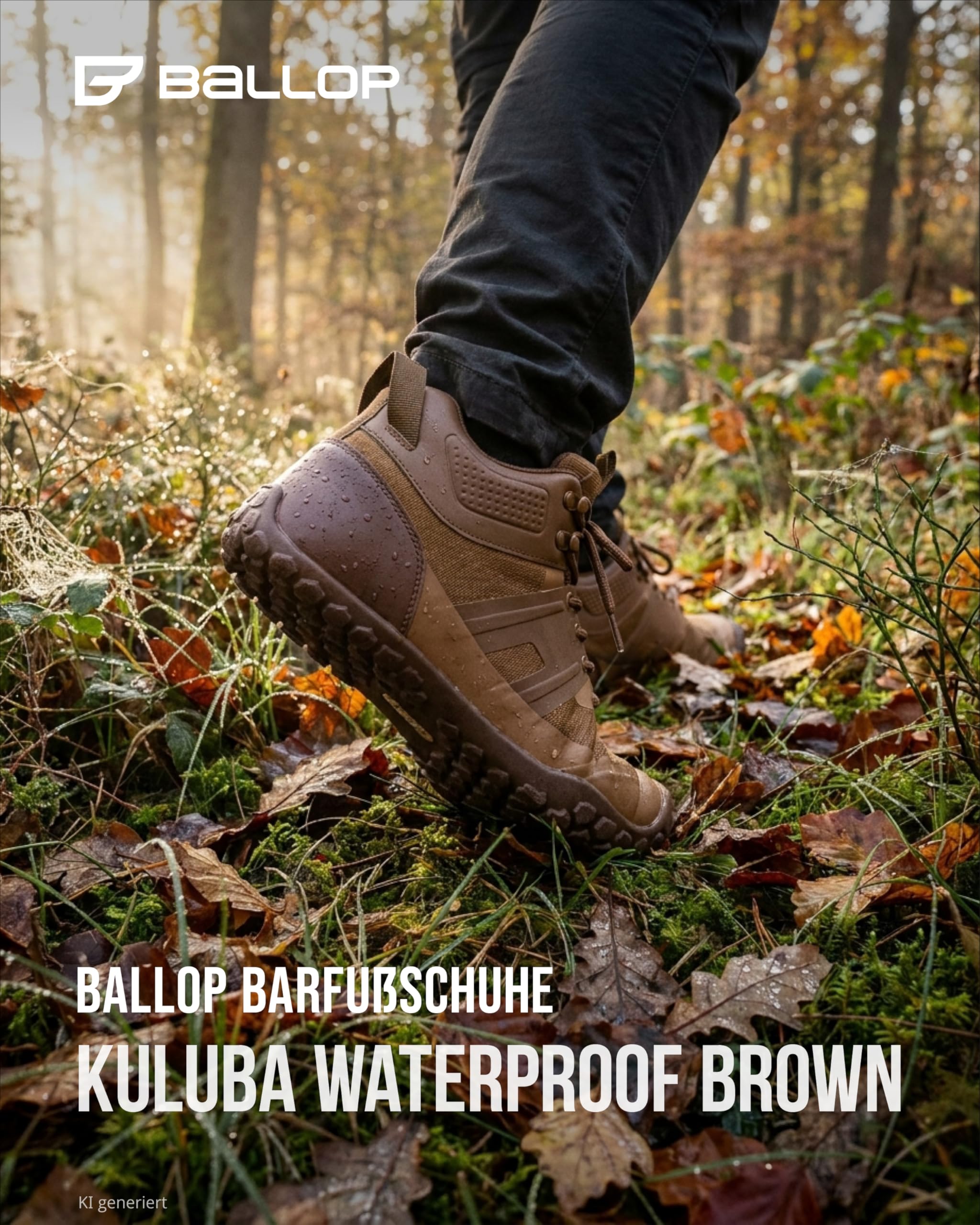 BALLOP Kuluba W Barfußschuhe Damen & Herren Braun – wasserdichte Wanderschuhe für Outdoor-Abenteuer bei jedem Wetter, Natürliches Laufgefühl