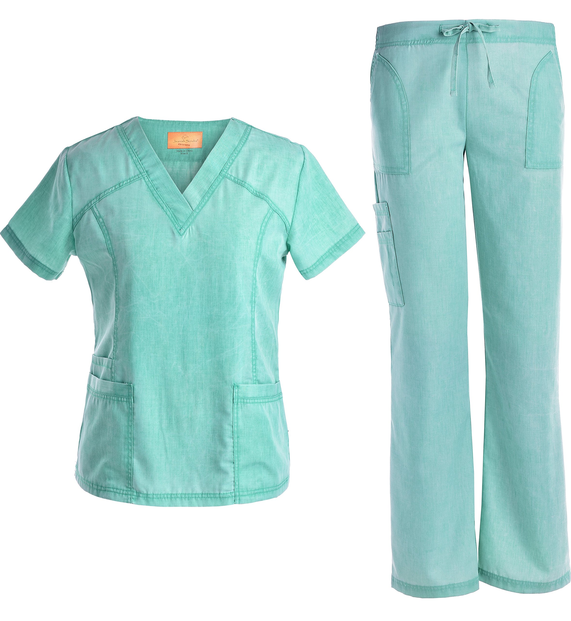 Jeanish V Neck Scrubs Set Superior Softness Washed Lady Women Scrubs Workwear Top and Pants JS1605