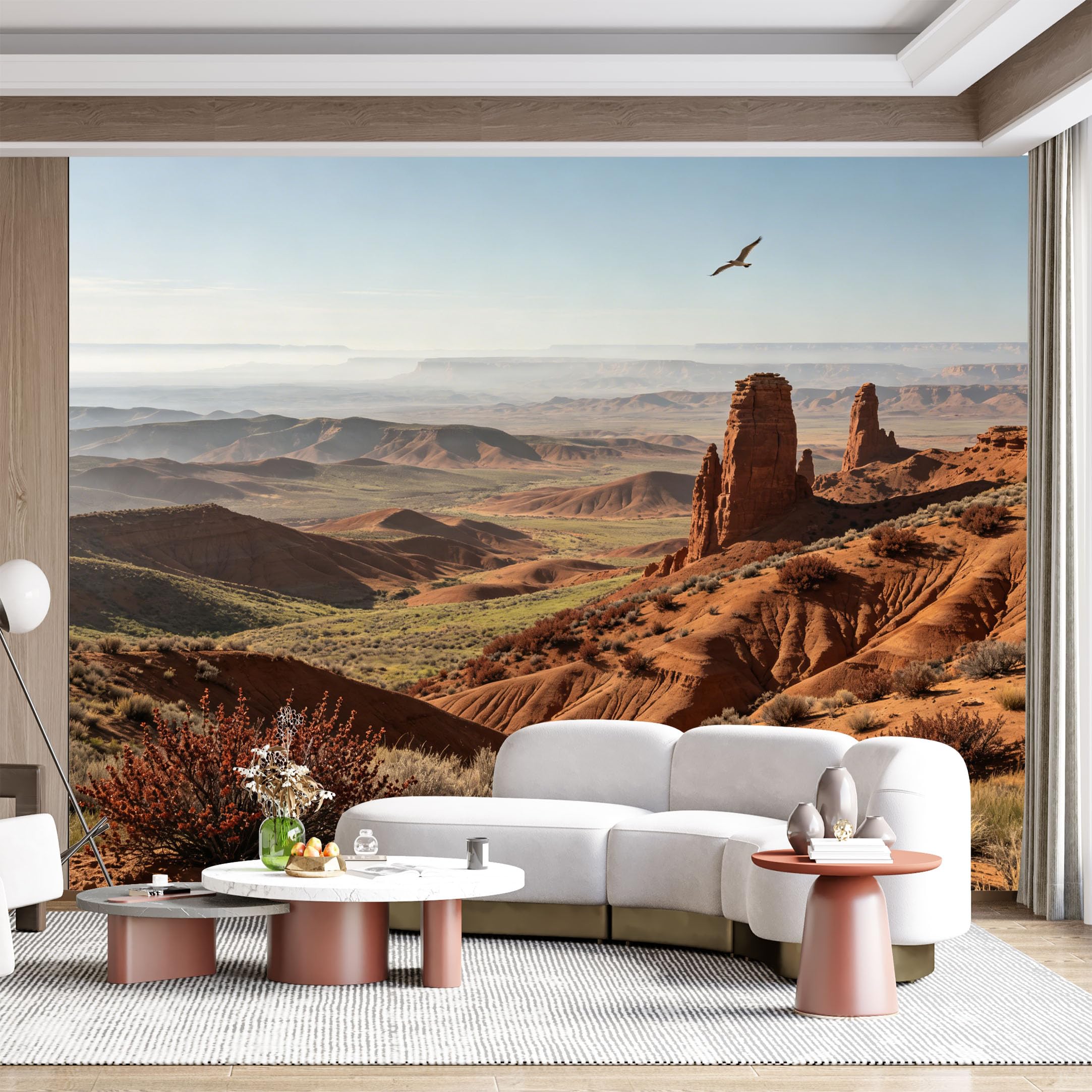 Custom Size Wall Mural Desert Landscape Red Rock Formation Majestic Mountain Peak Eagles Soaring Sky Panoramic SelfAdhesive Wall Fabric Removable for Home Office Decor