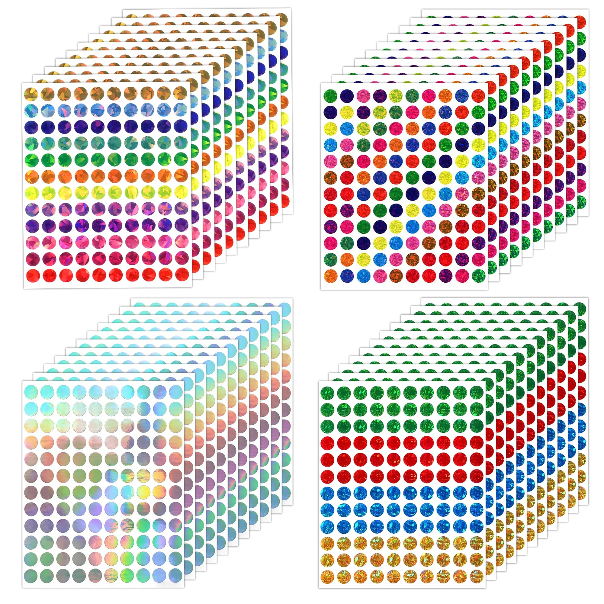 4800pcs Glitter Round Stickers, Coloured Dot Stickers in Rainbow Colours, Self Adhesive Circle Sticker for Reward Charts Planner Sticker Calendar Marking, School Office and Home Use