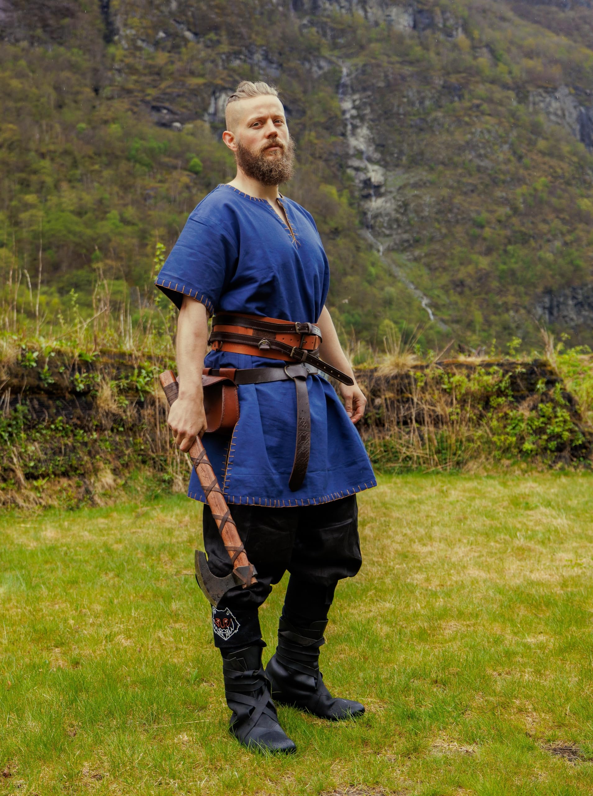 Leonardo Carbone® Wikinger Leinenhose Wodan - Herren Leichte Sommerhose, Festival Outfit, Mittelalter Kleidung, LARP, Cosplay, Freizeithose - 100% Leinen Schwarz XL