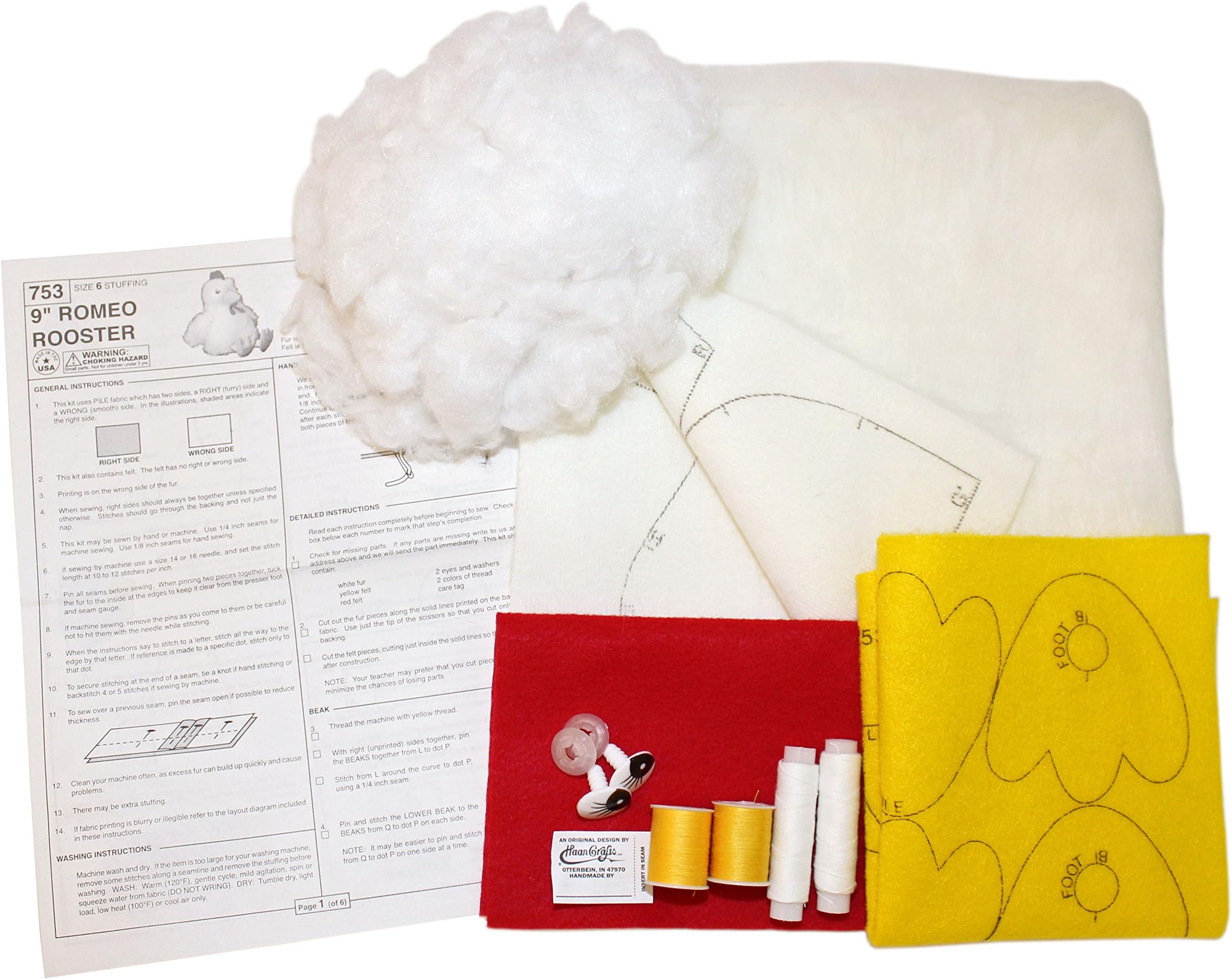 Haan Crafts Toy Plush Romeo Rooster Beginner/Kids Sewing Kit