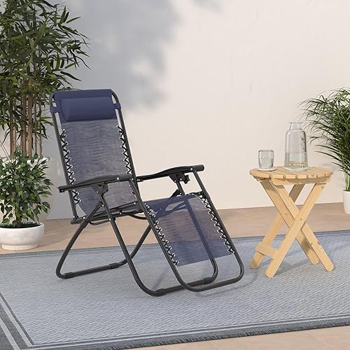 Vista 35 de Devoko Juego de 2 sillas reclinables ajustables plegables para patio con gravedad cero para el jardín con almohada Doble gris.