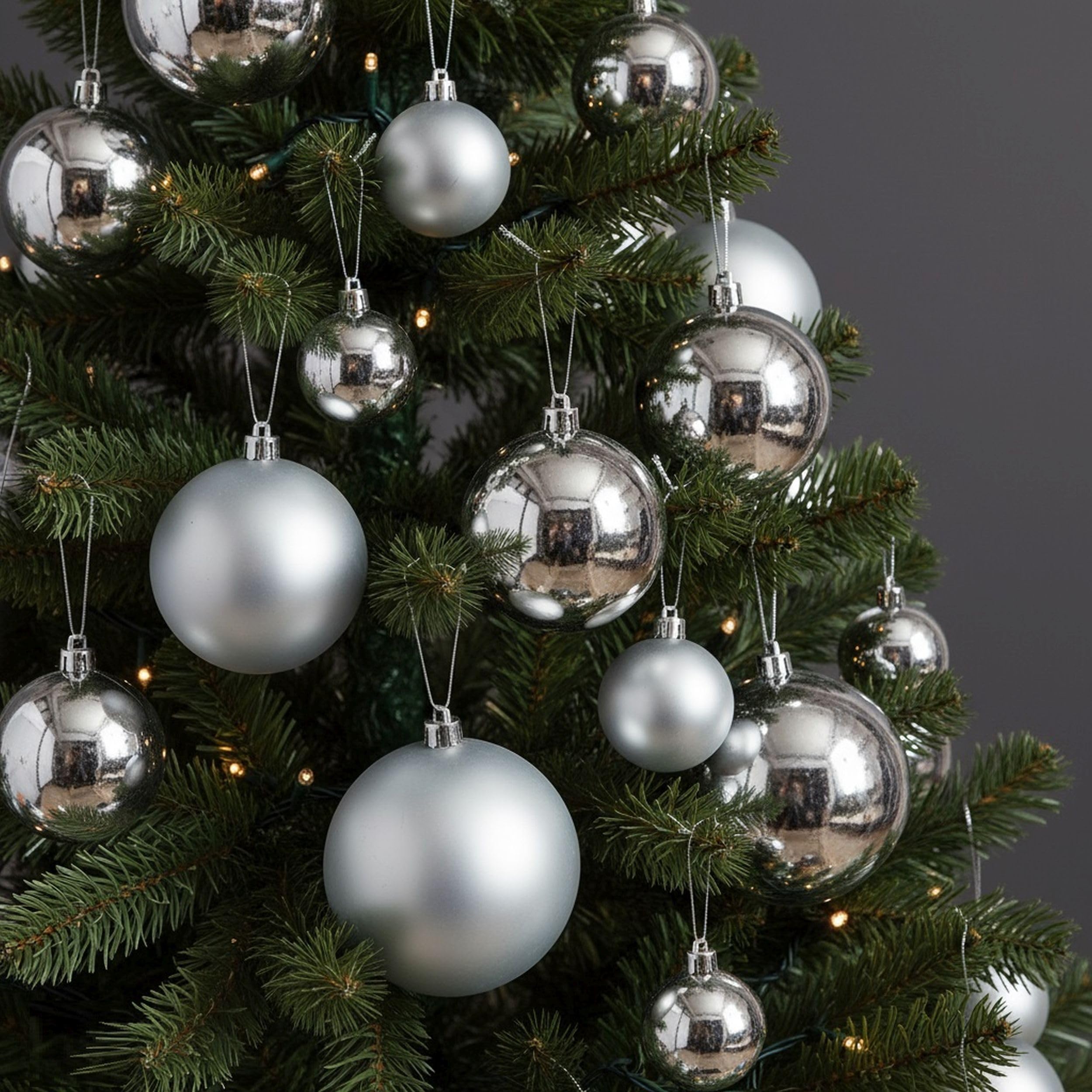 Decoris 30 Silver Christmas Baubles Round 4Cm 5Cm 6Cm Matt And Gloss Finish from B&Q