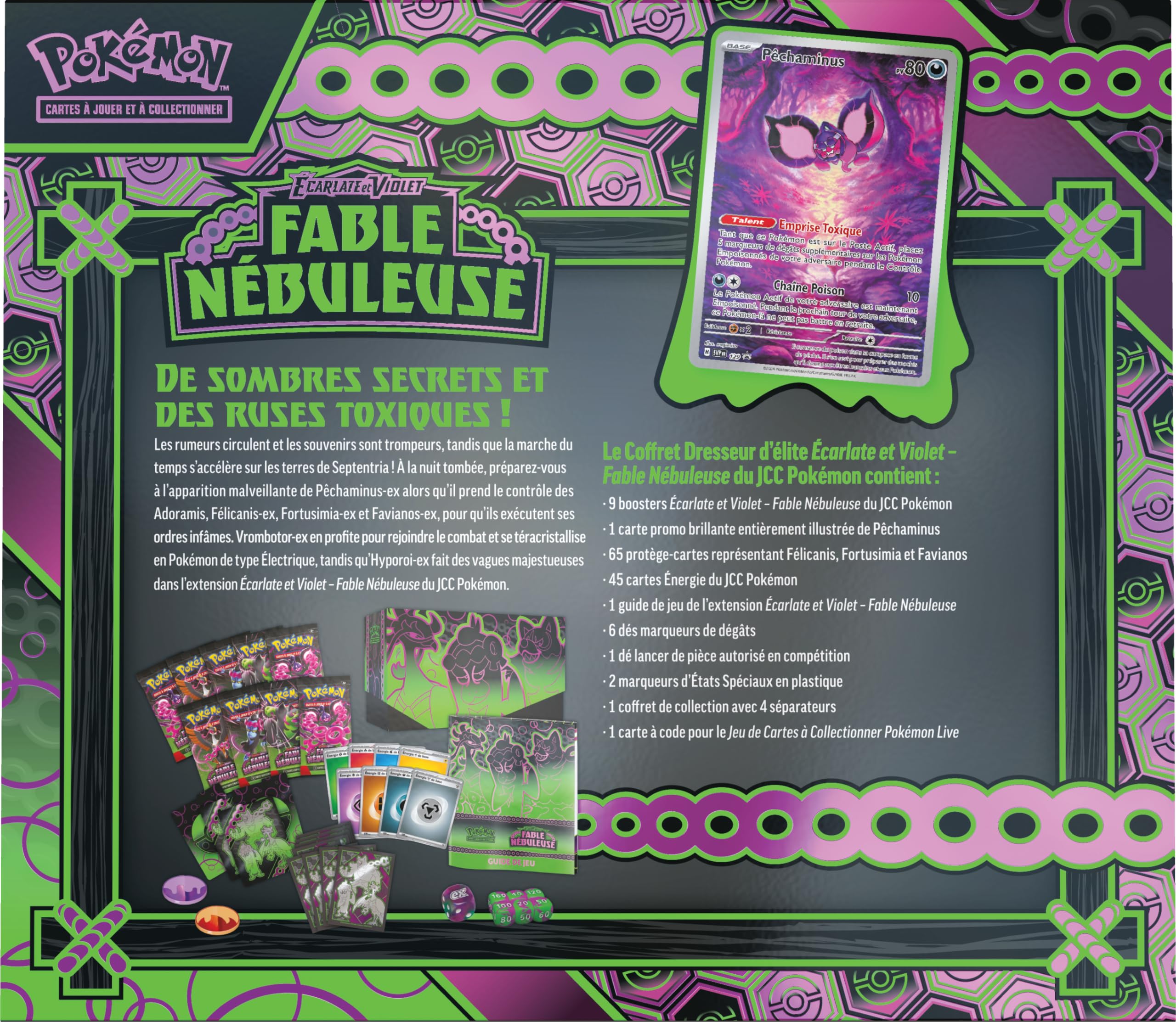 Pokémon: Coffret Dresseur d’élite Écarlate et Violet – Fable Nébuleuse du JCC Pokémon (1 Carte Promo entièrement illustrée, 9 boosters et des Accessoires de Jeu Premium)