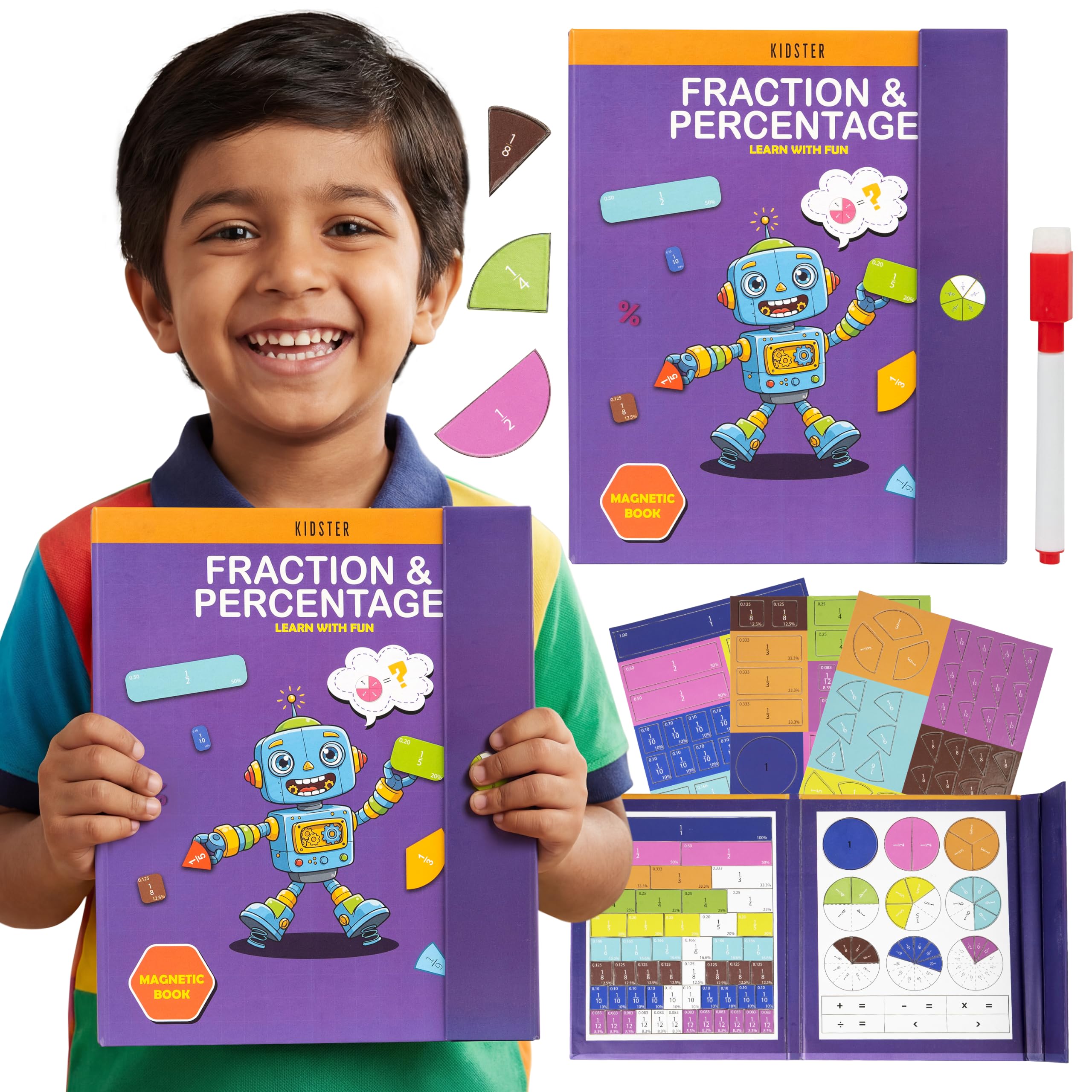 Magnetic Fractions & Percentages Learning Book for Kids (4–10 Years) | Montessori Math Activity Book with Magnetic Tiles & Charts | Educational STEM Learning Toy for Boys & Girls-image-38