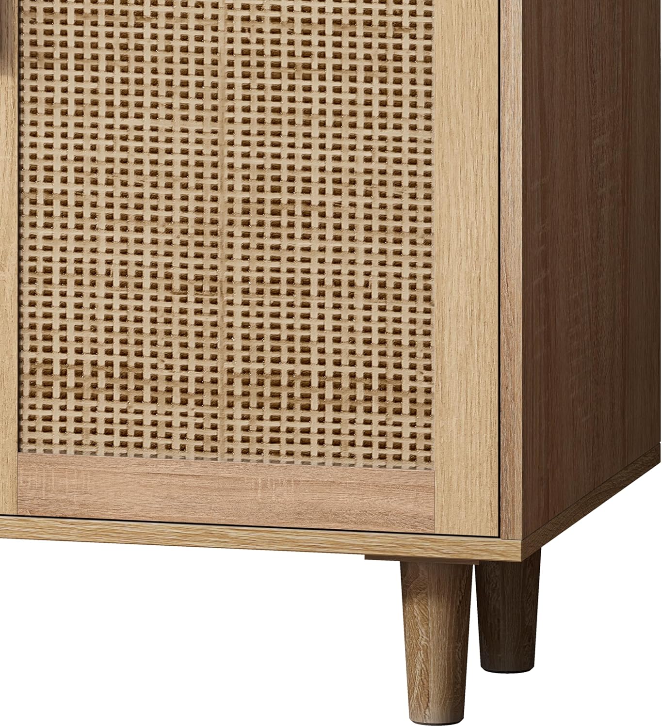 Elegant Rattan Sideboard with Adjustable Shelves, Decorative Cabinet, Functional Storage Sideboard, Wood Accent Sideboard Cabinet, Natural