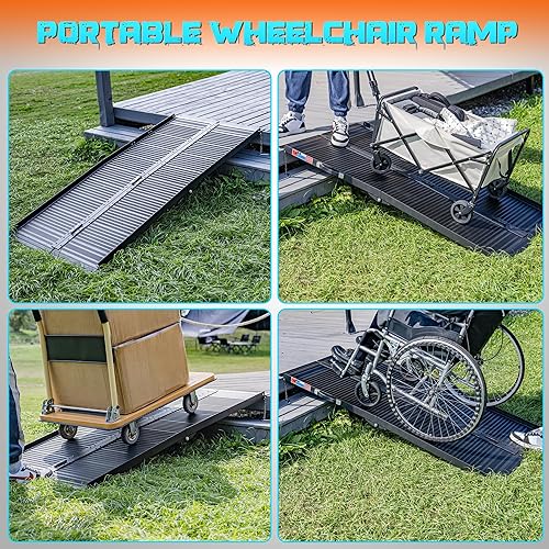 Vista 65 de Rampa portátil para silla de ruedas de 7 pies, rampa portátil plegable de aluminio antideslizante, rampas para sillas de ruedas para el hogar