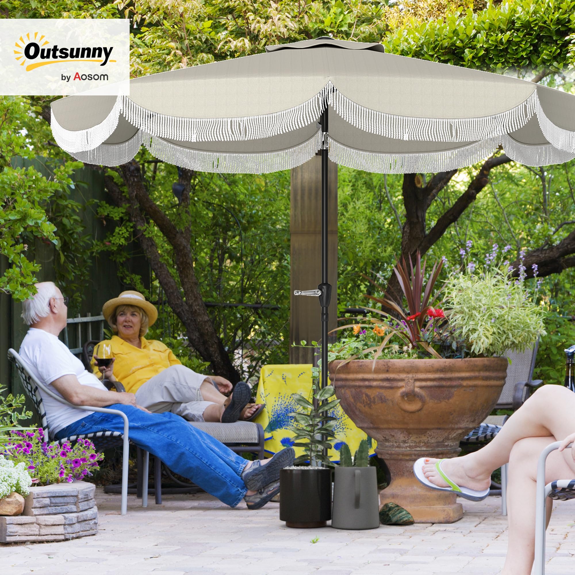 Outsunny Ombrellone da Giardino Inclinabile 2.7x2.7 m con Manovella | Ombrellone da Esterno Rotondo, 8 Stecche, Metallo e Poliestere, per Cortile Balcone, UV 30+
