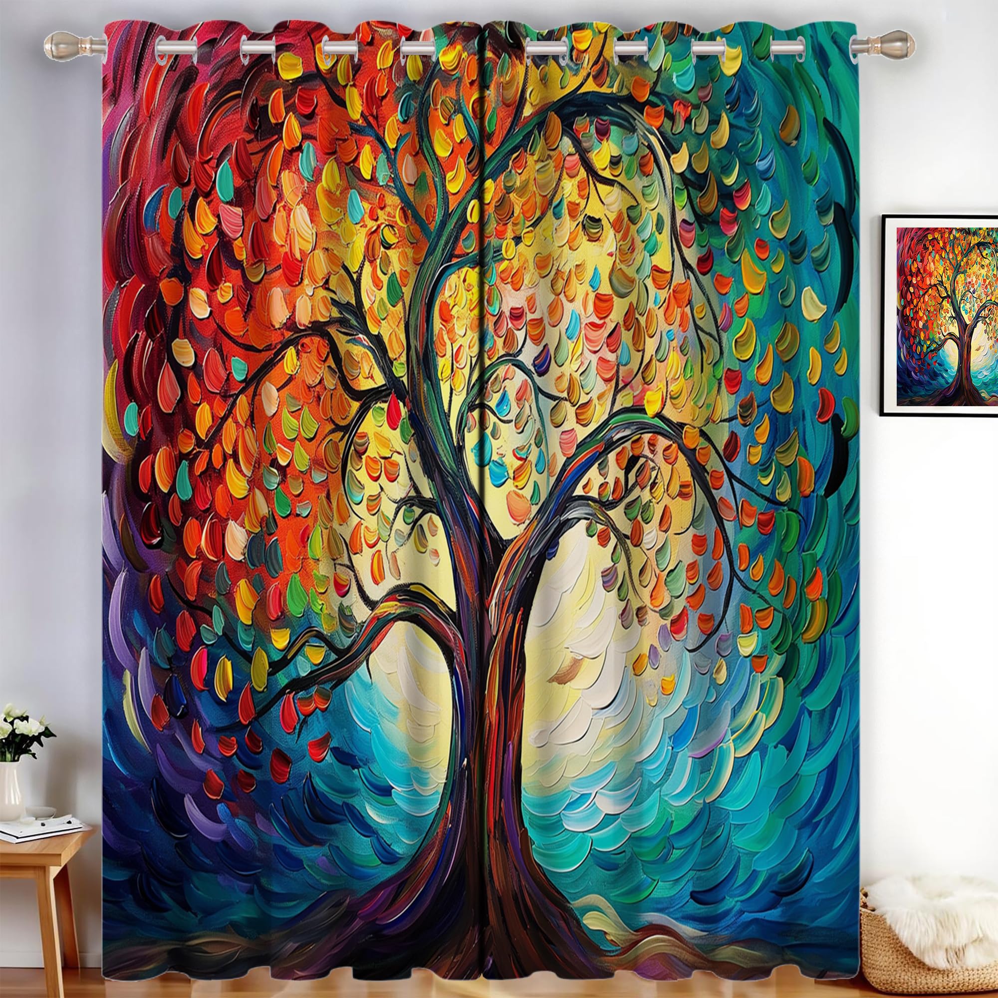 Rideau occultant rouge motif branches pour cocooning thermique salon