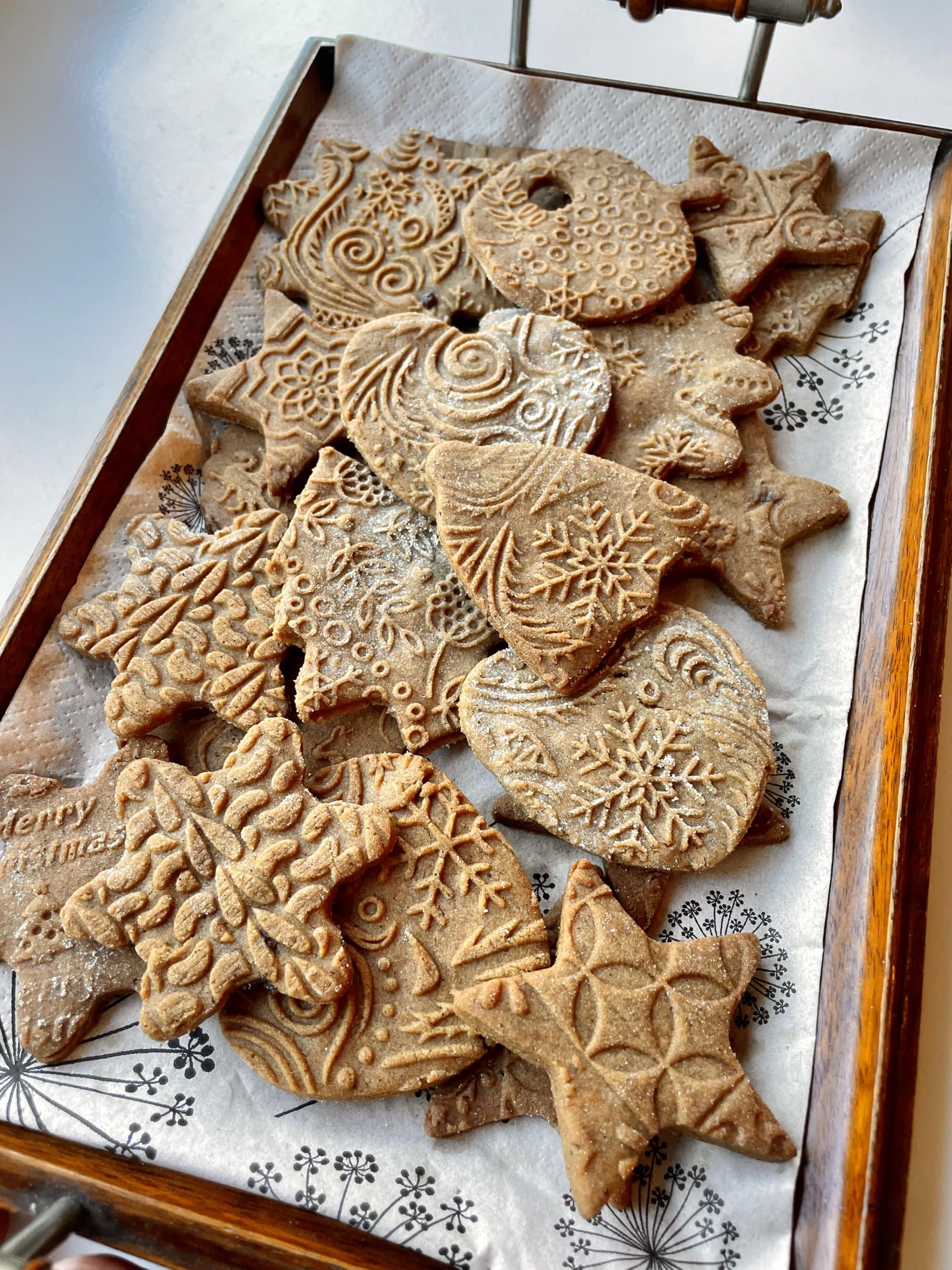 ERBE AROMATICHE Mattarello Decorativo per Biscotti | Mattarello Inciso | Rullo per Biscotti e per Modellare | Mattarello Legno Goffrato di Algis Crafts
