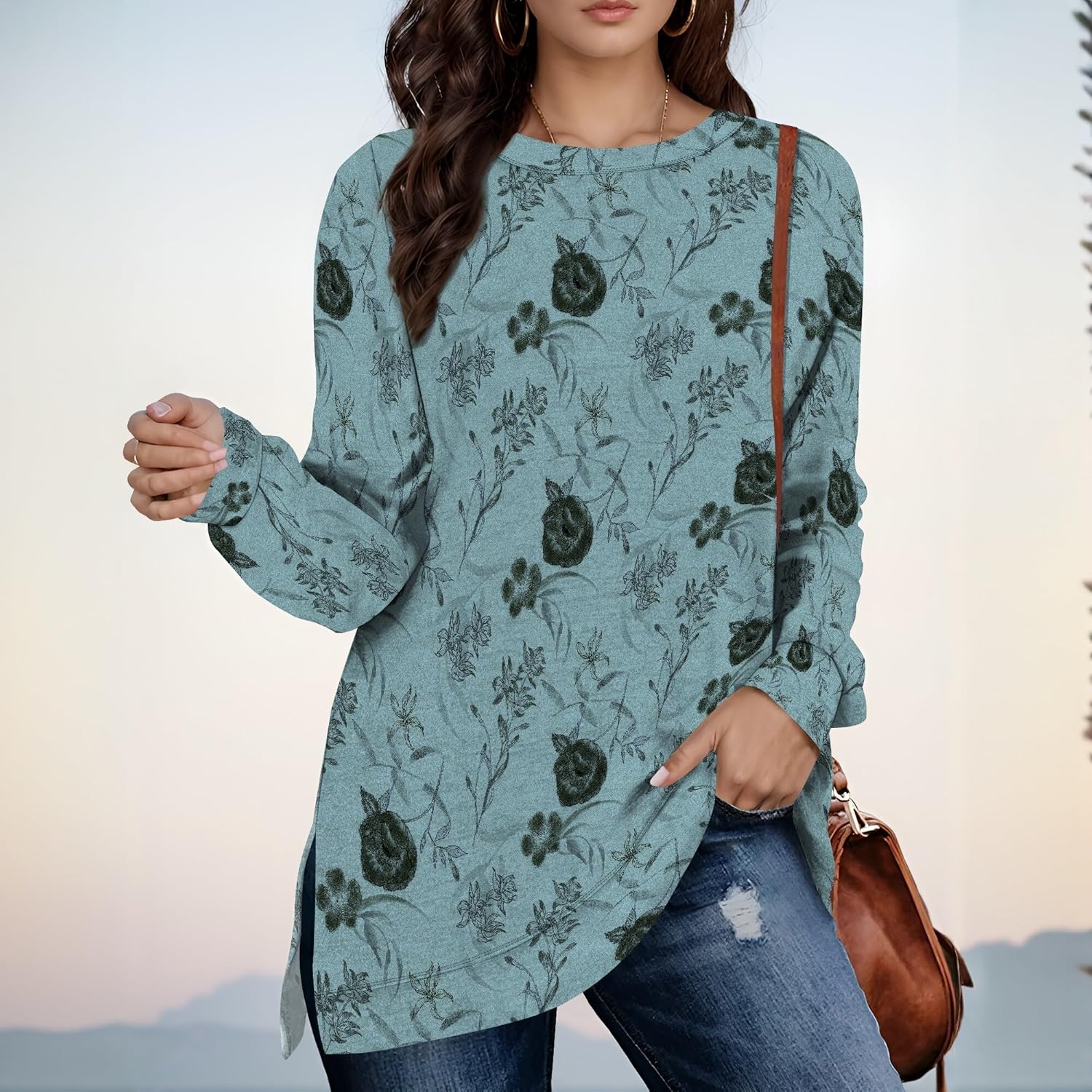 Womens Pullover Sweatshirts Fall Side Split Design Flowy Sweatshirts Loose Long Sleeve Pullover Vintage Street Wear - Image 2