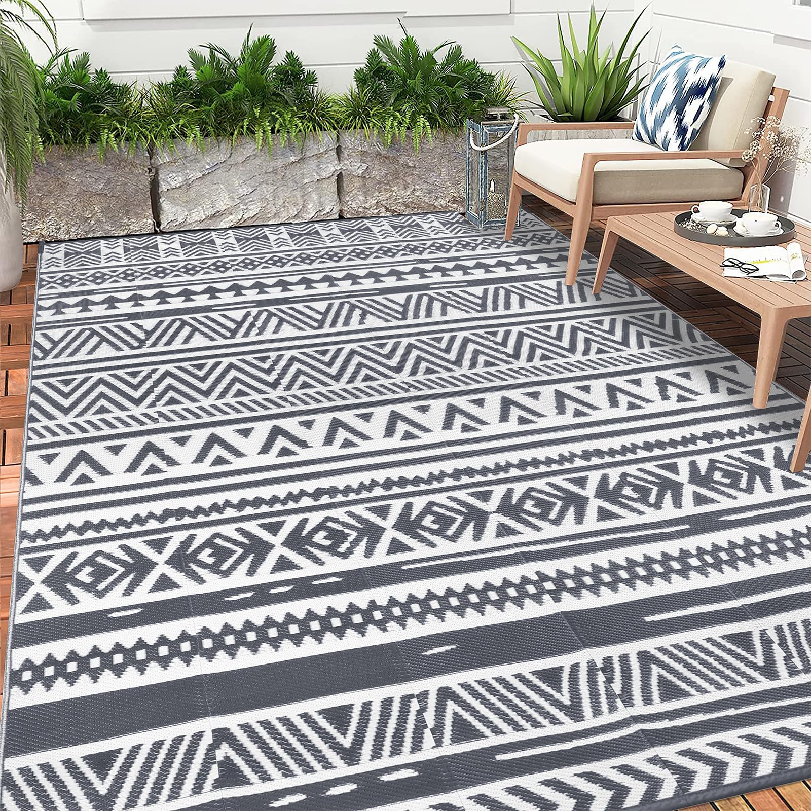 Enyhom Faltbare Outdoorteppich Groß 240 x 300 cm, Plastik Wende Außenteppich Bodenmatte, Wasserfest Picknickdecke RV Camping Teppich Garten Balkon Indoor Teppich Terrassenteppich