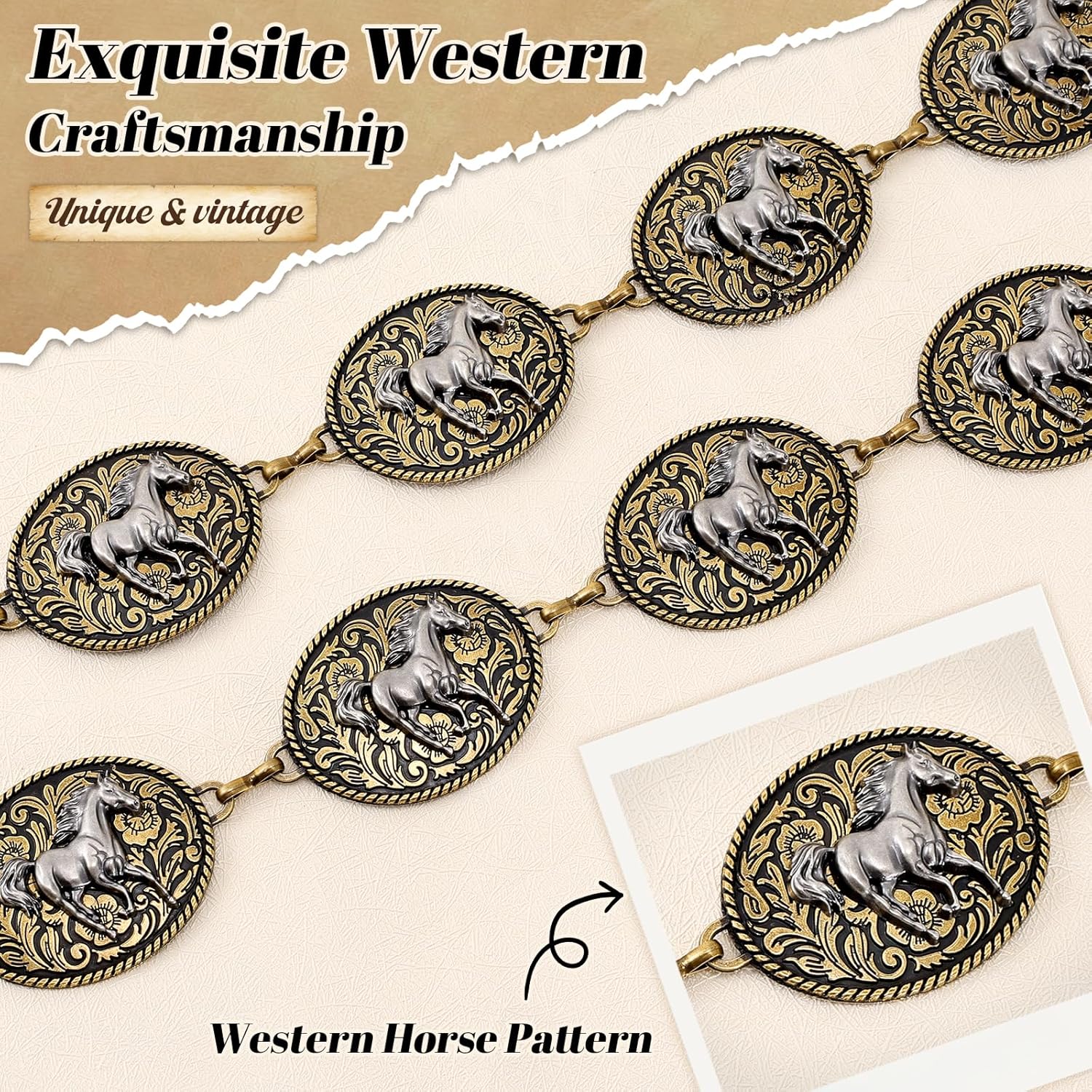 Western Metal Concho Chain Belt for Women Cowgirl Waist Chain Belt for Dresses Jeans Western Country Outfit - Image 2