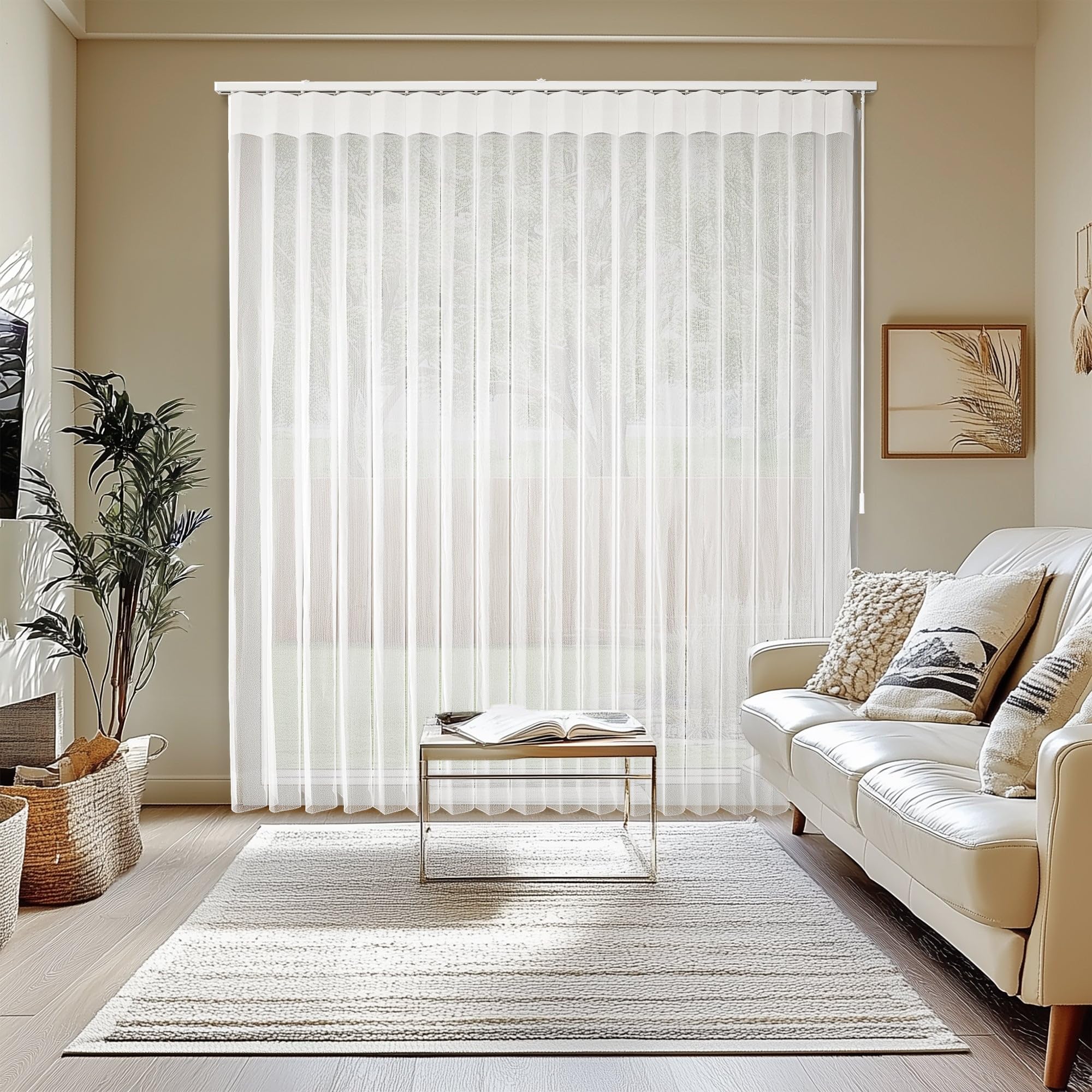 CHICOLOGY Elegant White Sheer Vertical Blinds for Home, Large Indoor Windows, Sliding Door, Patio (78" W x 84" H) Adjustable, Bed Room Divider, Light-Filtering, Blackout Shade Curtains, Easy Install