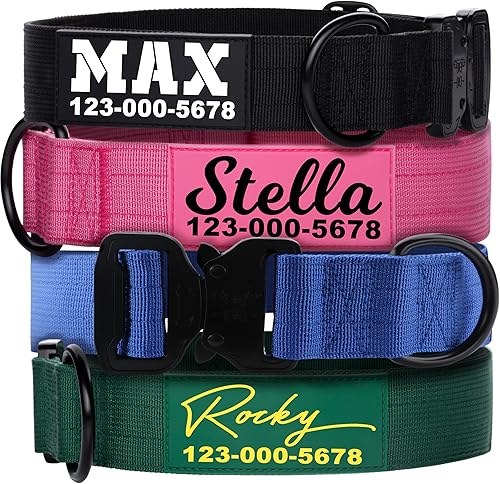 PAWBLEFY Collar de perro personalizado de alta calidad, collar táctico resistente con nombre y número de teléfono, collares de perro para perros