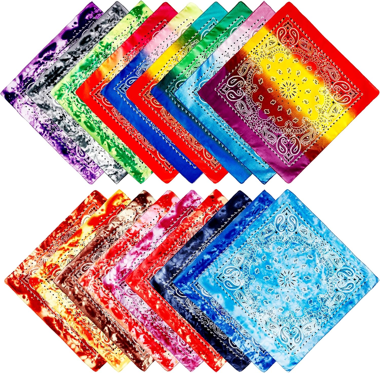 18 Pack Tie Dye Bandanas Paisley Cowboy Print Novelty Headband Polyester Hair Head Bandana for Women Men
