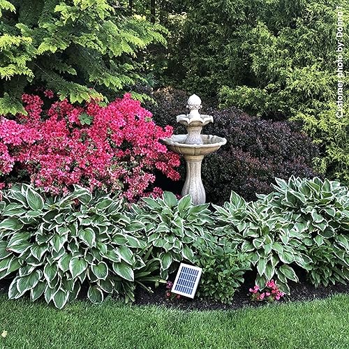 Miniatura 7 de Sunnydaze Fuente de agua solar de 2 niveles con batería de respaldo con luz LED función de agua para exteriores con batería solar recargable tierra