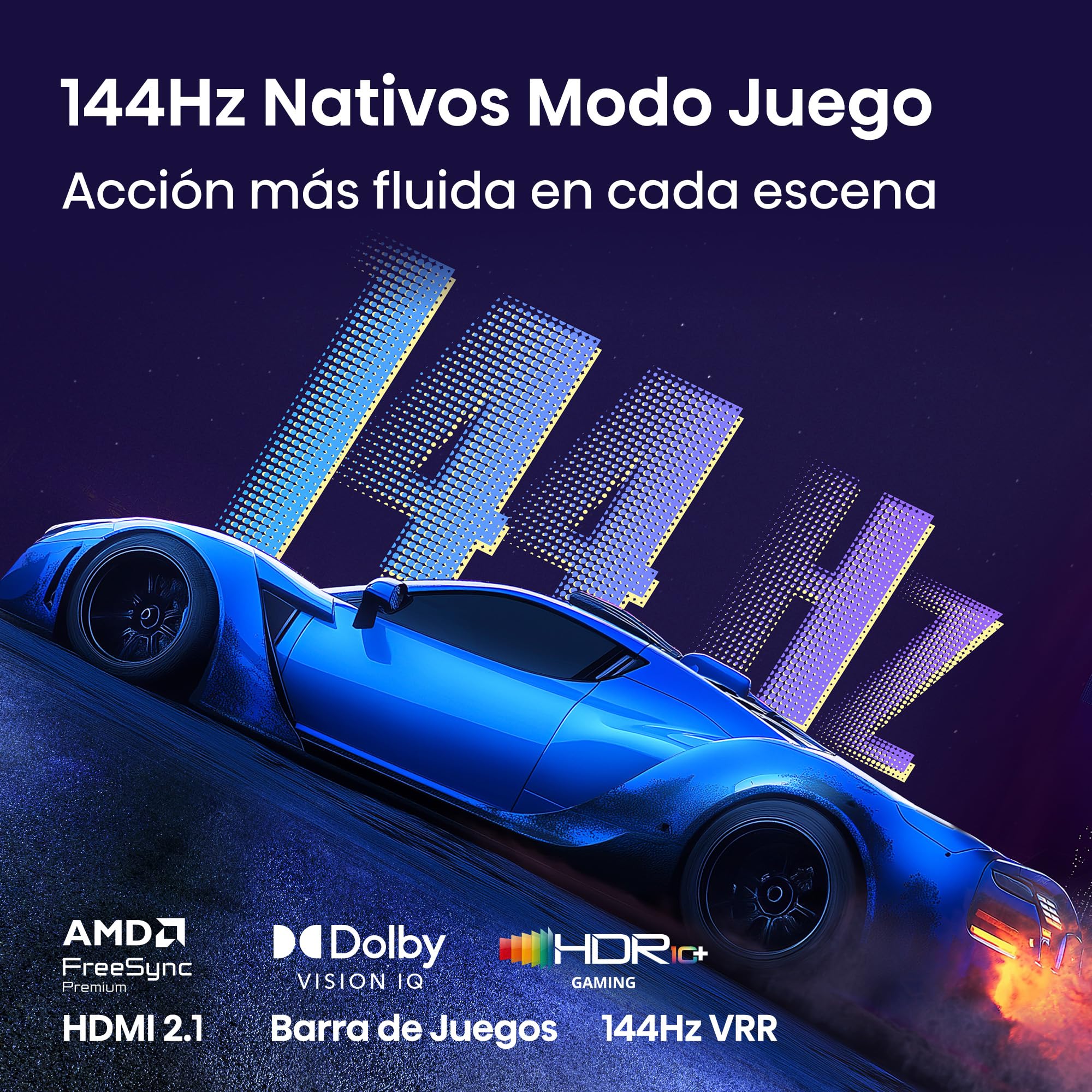 Hisense 43E7Q Pro - QLED Smart TV 43 Pulgadas, Modo Juego 144 Hz Nativos, Hi-QLED Color, Dolby Vison.Atmos, Imágenes IA, Smooth Motion IA, AMD FreeSync Premium Pro, HDR10+Gaming