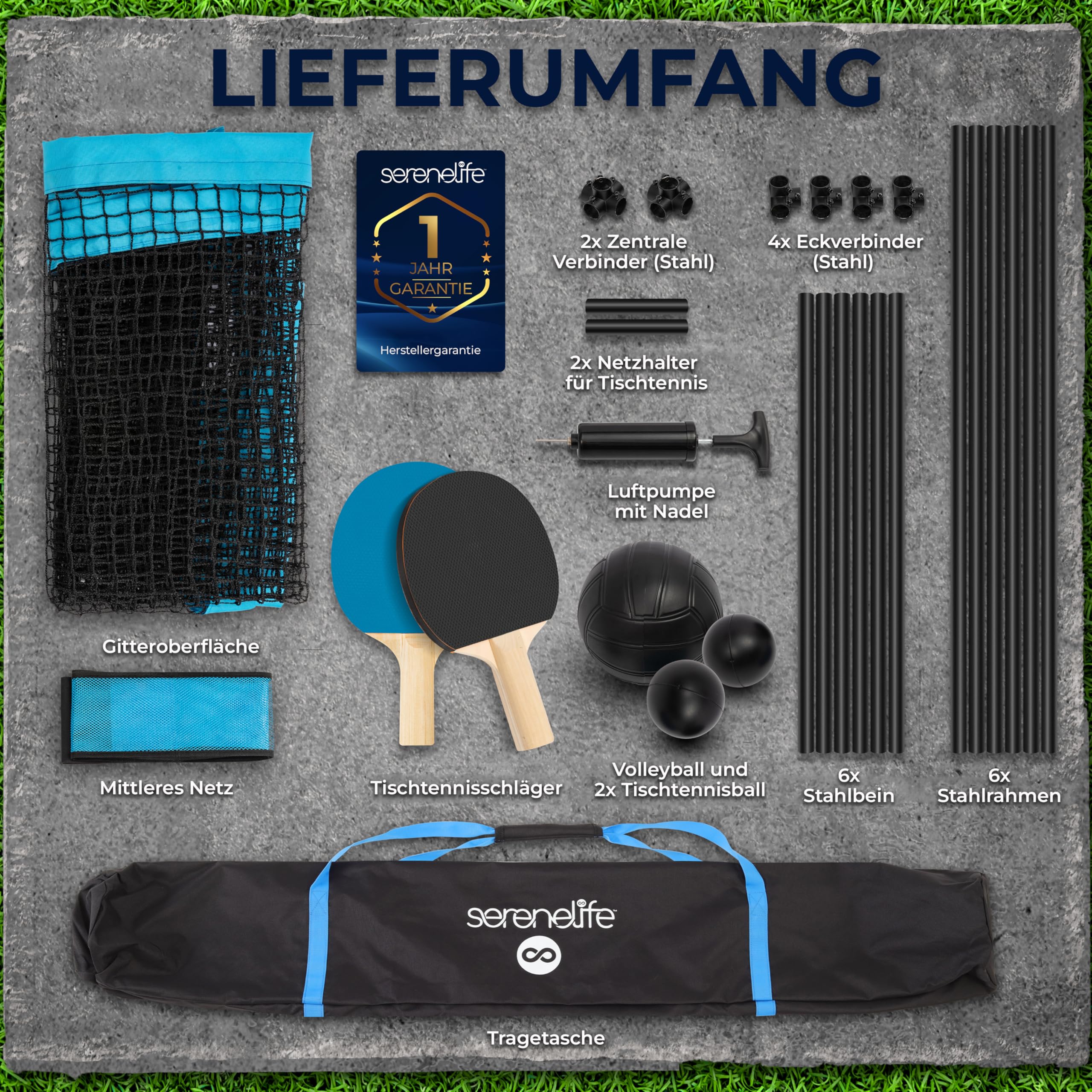 SereneLife Tischtennisplatte, Klappbar & Wetterfest, Ping Pong Tisch für Indoor & Outdoor, Schneller Aufbau, Stabil, Inkl. Netz & Clip Set